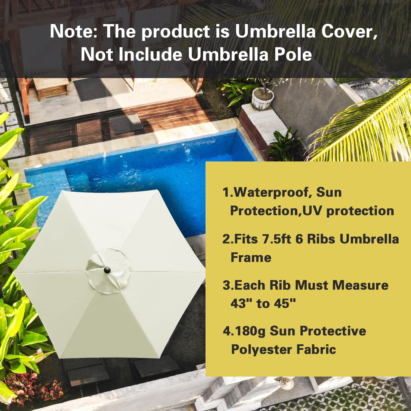 Sunnyglade Auvent de rechange pour parasol de terrasse, parasol de marché et d'extérieur avec 6 baleines de 2,3 m