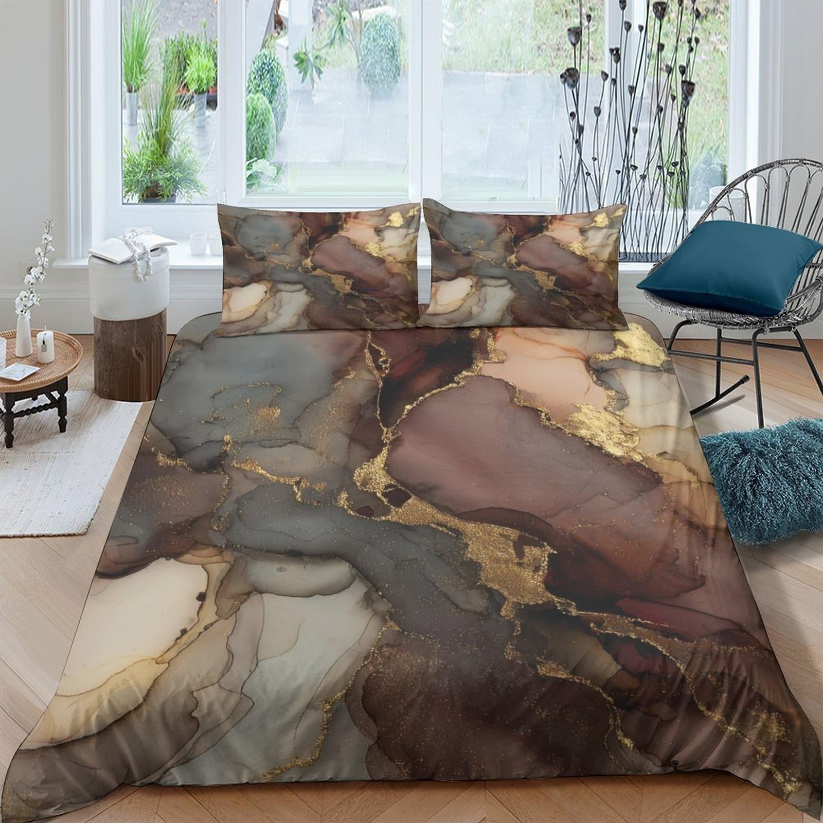Ctjqhvkz Style-10 3D Printed Marble Abstract Fitted Sheet Microfiber Soft Breathable Gold Texture Bed Cover For Bedroom Dorm Decor Single（135X200cm）