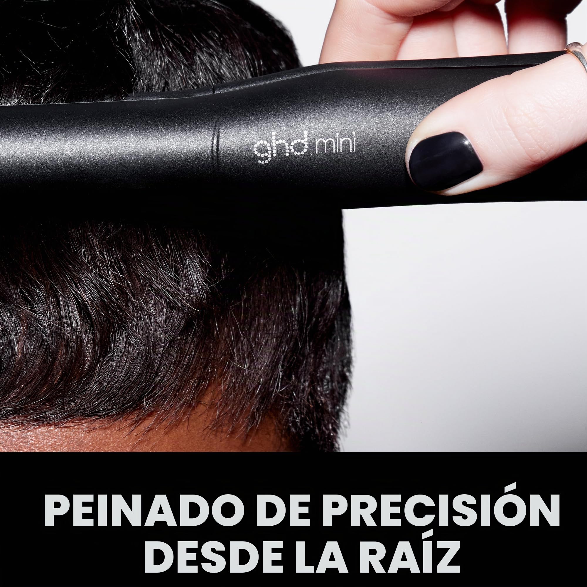 ghd Mini plancha delgada para el cabello, color negro, placas 40% más delgadas para un peinado de precisión desde la raíz, diseñadas para cabello corto, flecos y bobinas, 50% más de brillo