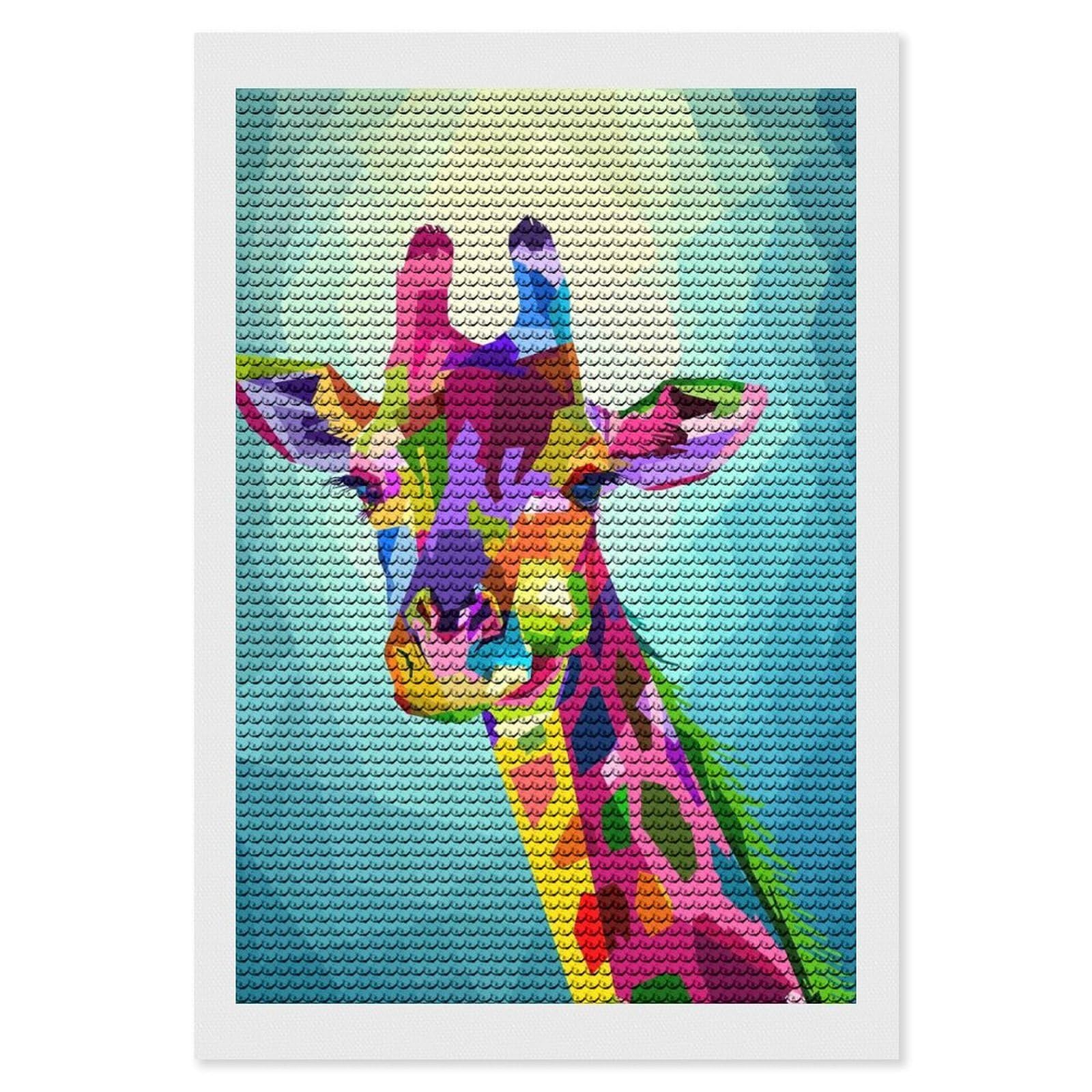 Junmoney Giraffe in Geometric Art Diamond Art Kit 8"x12", Modern Decor, for Adults, Printed Canvas, Holiday Gift Idea, Fun Craft Experience