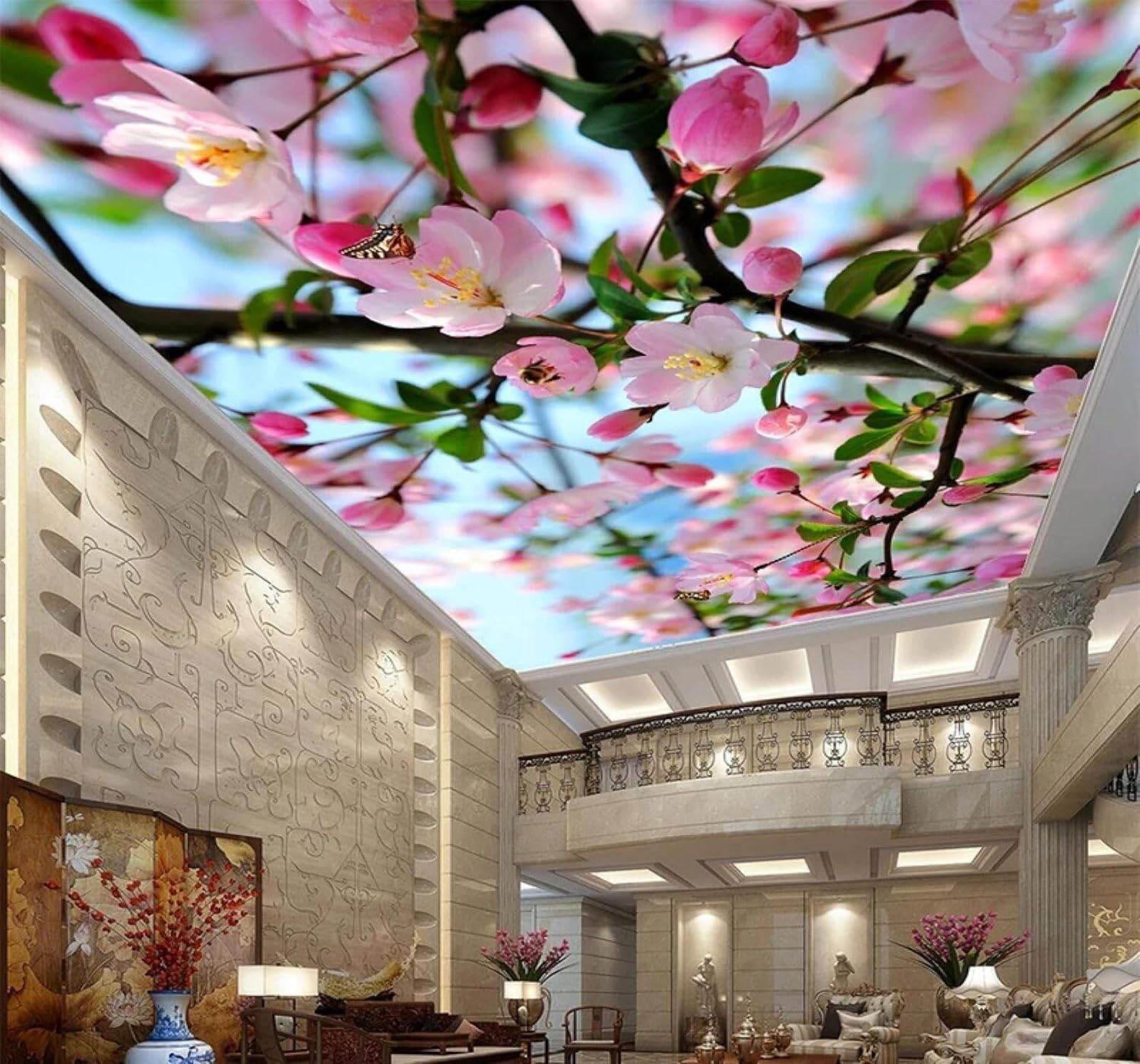 XLMING Beautiful Three Dimensional Pink Peach Blossoms Butterflies 3D Wallpaper Luxury Home Dining Decor Paste Sofa Living Room The Wall for Bedroom Mural-150cm×105cm