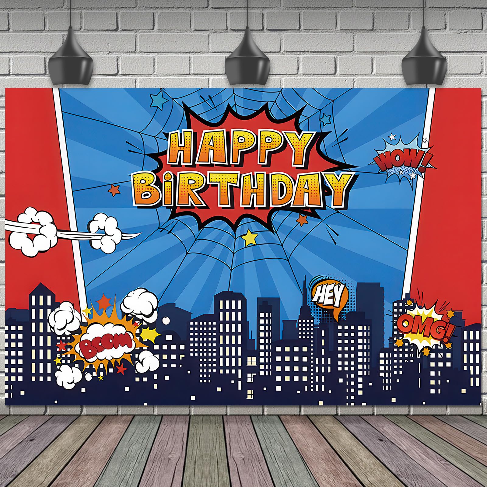 Spider Web Happy Birthday Backdrop, 6x4ft Washable and Reusable Birthday Banner Pre-Punched Photo Props and Perfect Decorations for Theme Parties