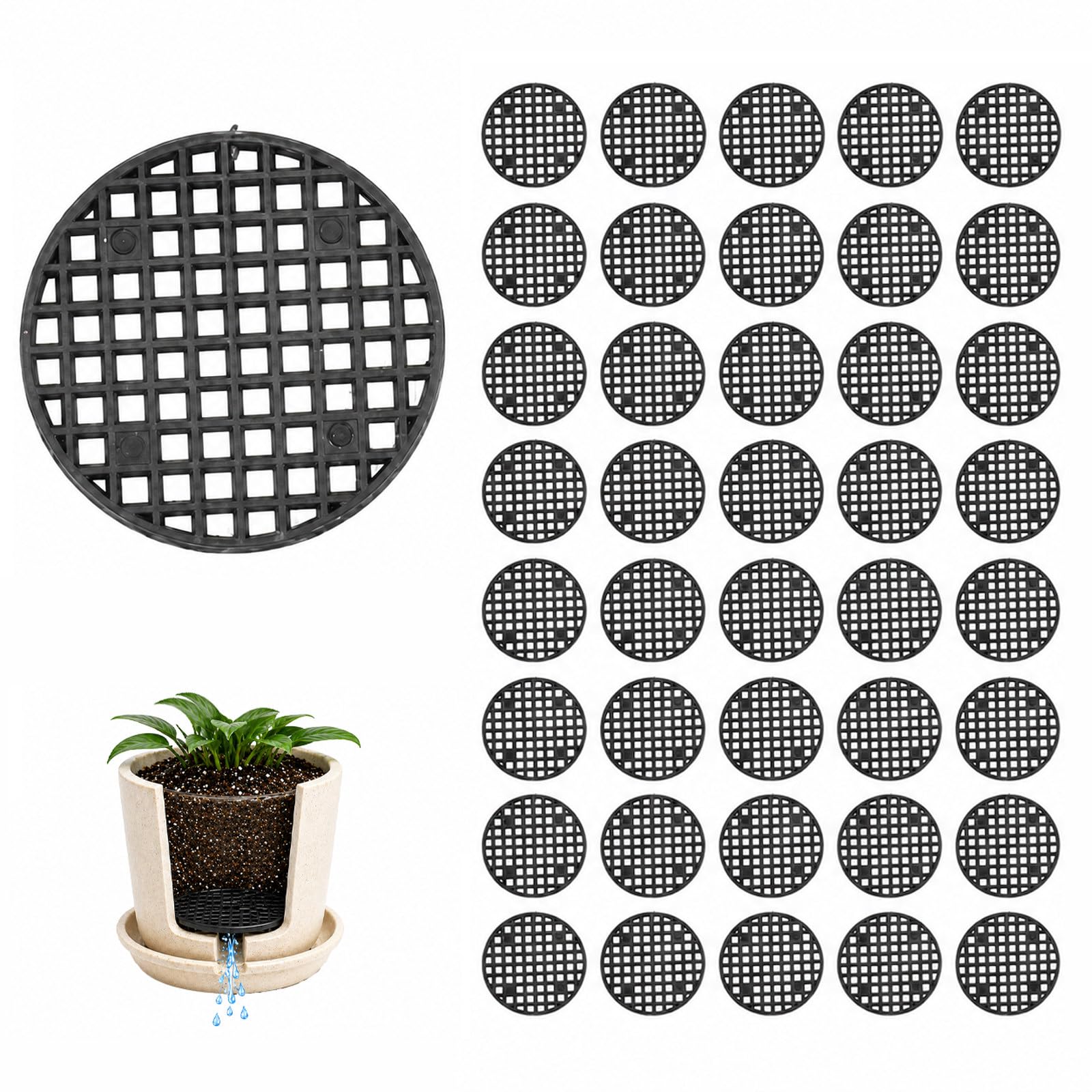 40PCS 45mm Plant Pot Drainage Mesh,Flower Pot Hole Cover for Soil Retention