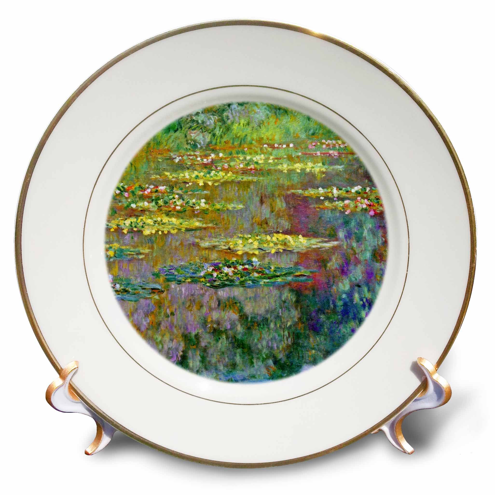 3dRose cp_155656_1 Water Lilies by Impressionist Artist Claude Monet - Waterlilies on Lake Famous Nature Impressionism - Porcelain Plate, 8