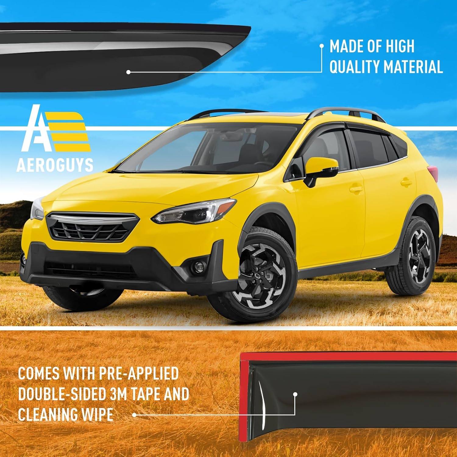 Extra Durable Window Deflectors Tape-On Window Visors Rain Guards Fit for Subaru XV Crosstrek 2018-2023, Sun Visors, Wind Vent for Shades, Exterior Car Accessories - 4pcs. AG0110