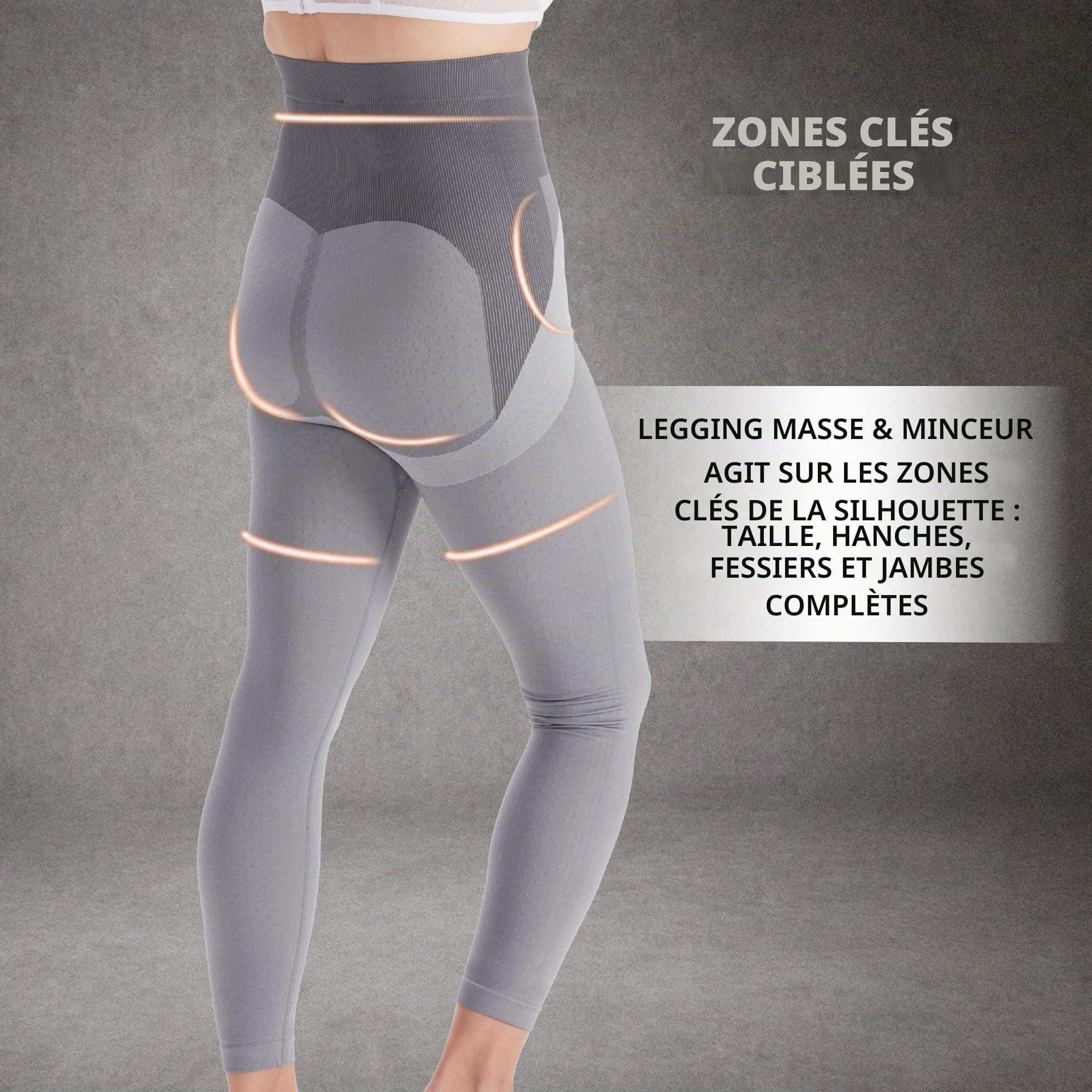 LANAFORM - Mass & Slim Legging - Panty Innovation Lanaform - Leggings Anti Cellulite Femme - Legging Gainant Ventre Plat - Corsaire Taille Haute Amincissant - Matière 3D À Base De Tourmaline
