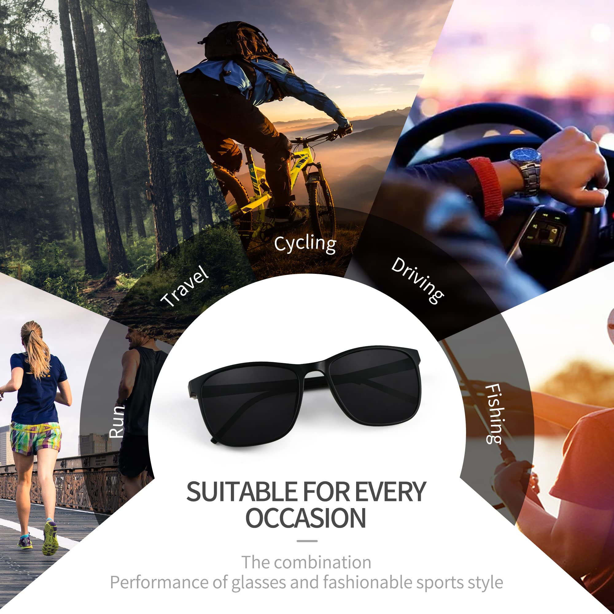 Gafas de sol polarizadas para hombres y mujeres aviador de gran tamaño con lentes retrovisores UV 100% protección (3 paquetes), Negro mate, gris/negro mate, rojo/negro mate, verde