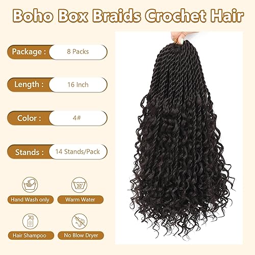 Miniatura 8 de Cabello senegalés de ganchillo con extremos rizados, 12 pulgadas, 8 paquetes de cabello bohemio de ganchillo con rizos de diosa, rizos de ganchillo
