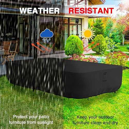 Miniatura 5 de Tuyeho Juego de funda para muebles de patio de 124 x 84 x 28 pulgadas, tela Oxford duradera y resistente a la intemperie, para tu mesa y sillas