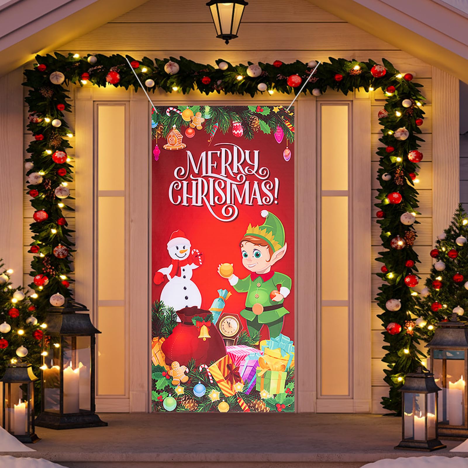 200 X 90cm Cubierta Puerta Navidad Enano, Adorno Decoracion Navidad Puerta Pancarta Exterior Interior Hogar Escuela Fiesta Fondo Fotográfico