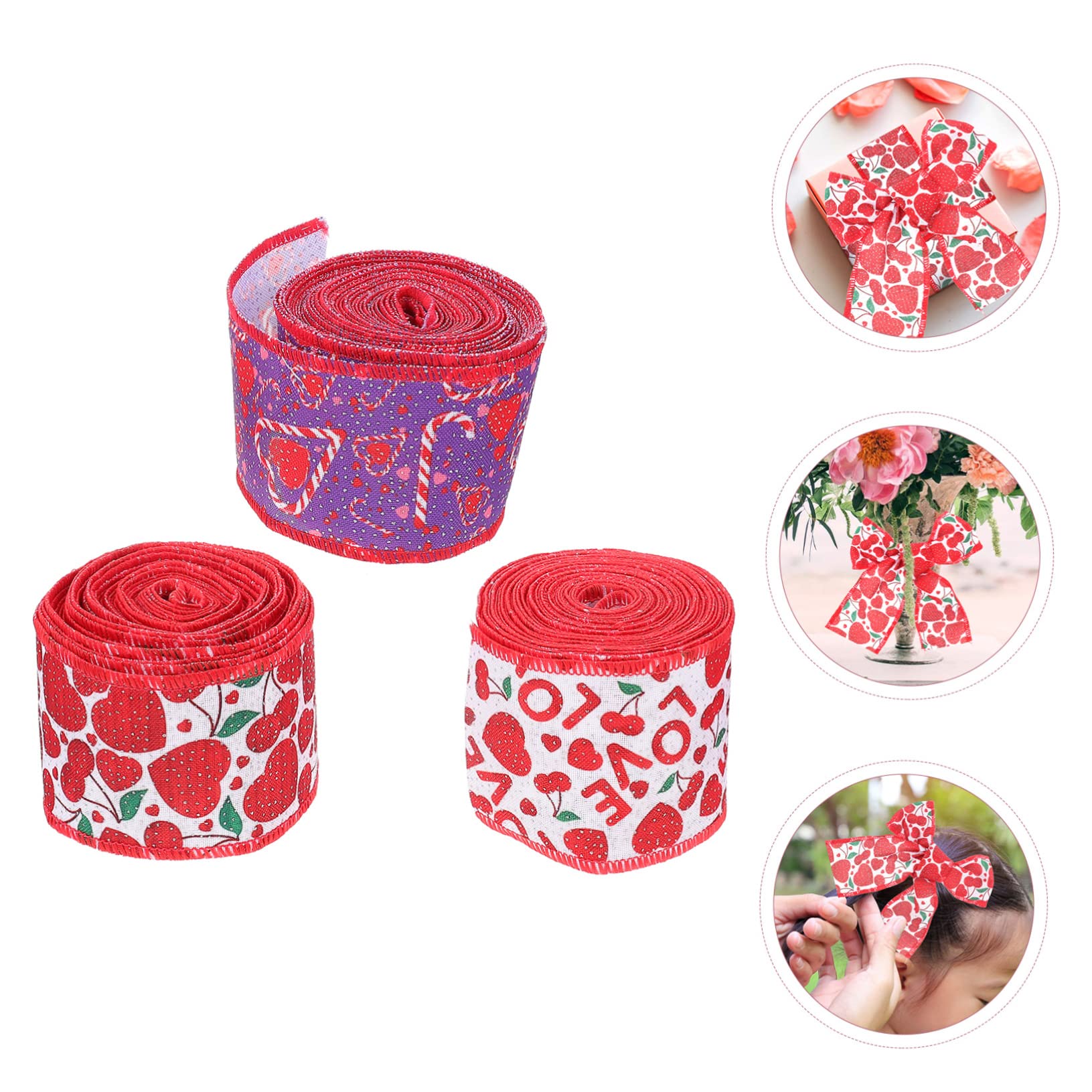 5 Sätze Draht Seitband Ribbon Ripsband Hochzeitsdekoration Party Dekoration Valentinsband Grünes Band Valentinstag-herzbänder Bänder Mit Herzmuster Polyester Rot 3 Rollen * 5