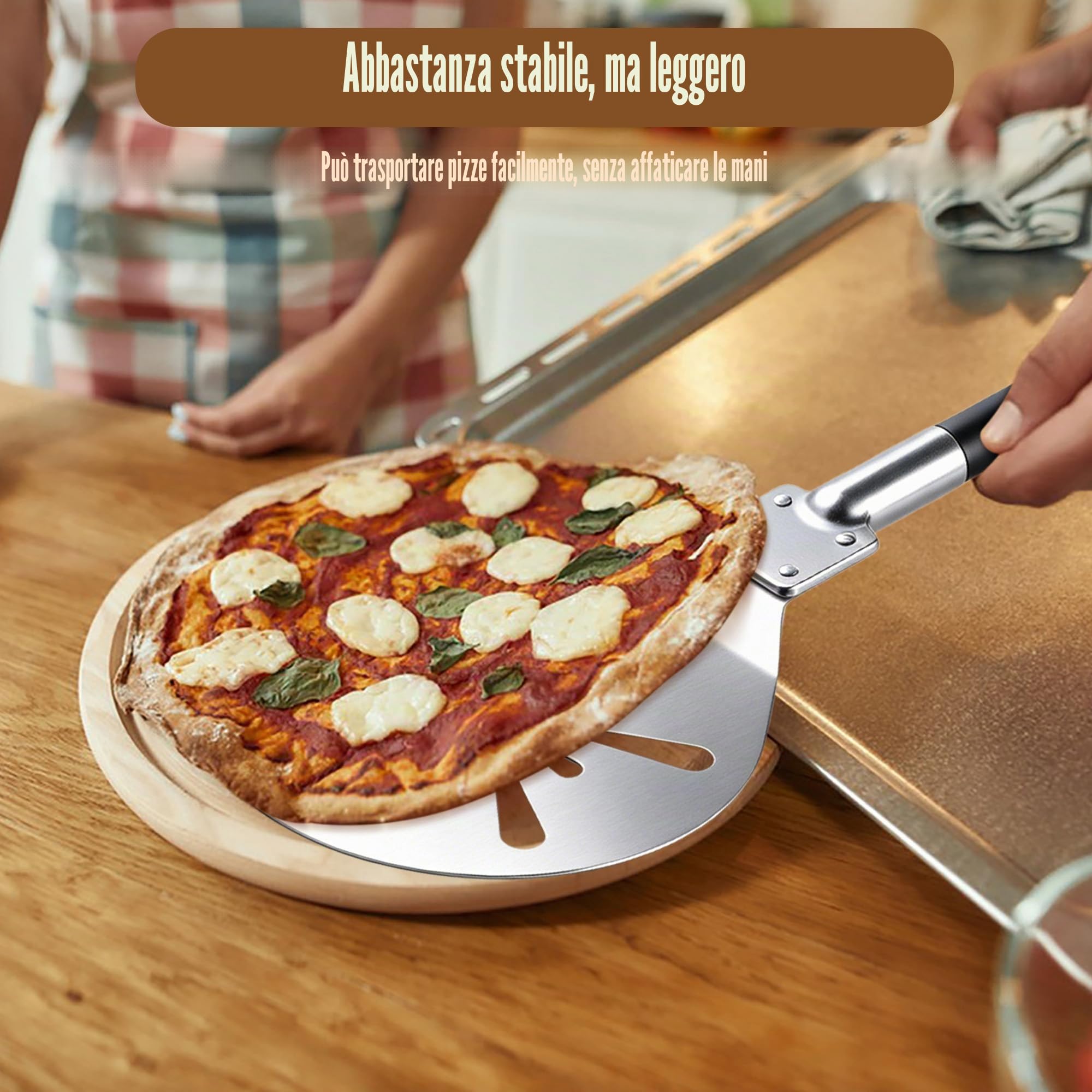 Joyfair Spatola rotonda per pizza in acciaio inox, perforata, 22,8 cm