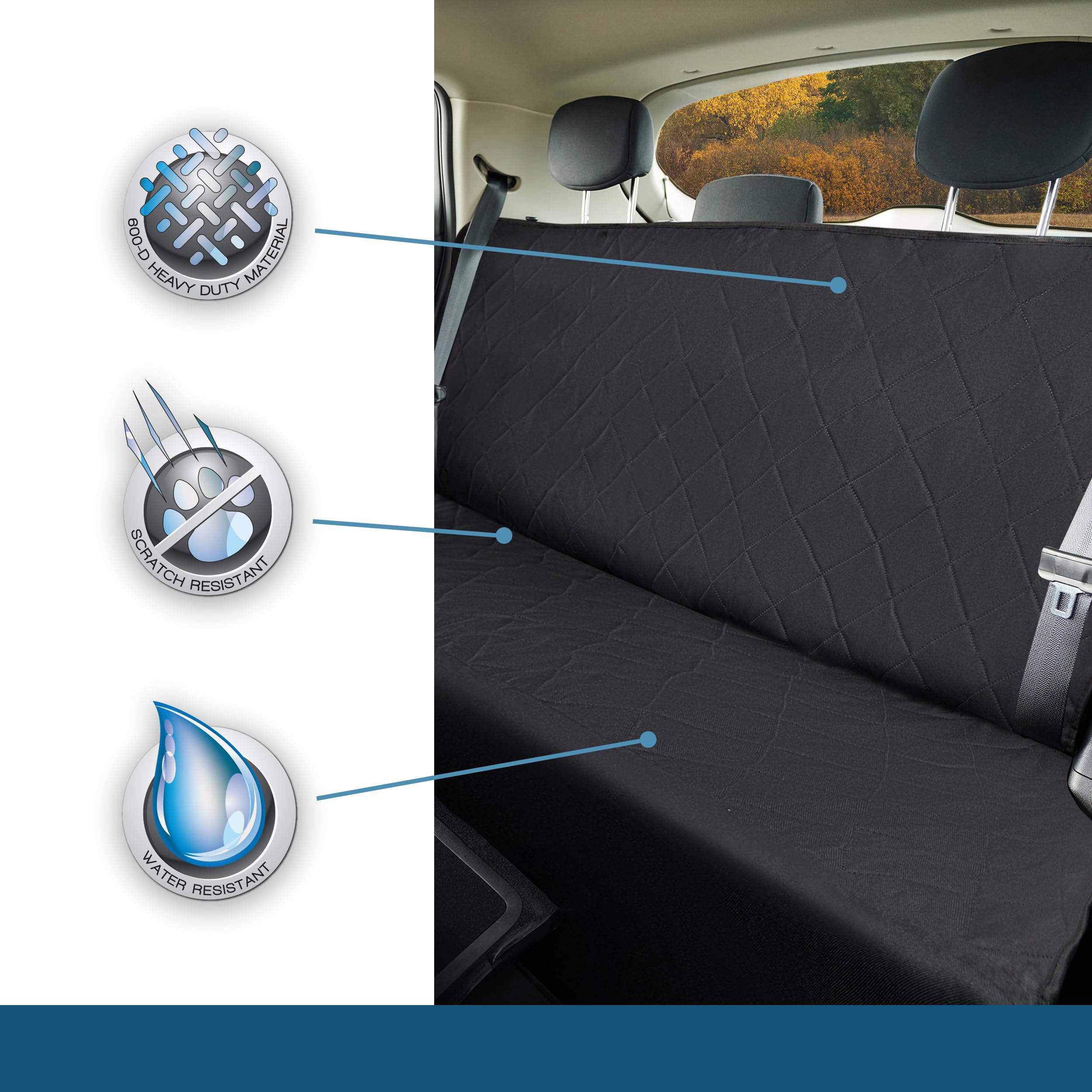 Custom Accessories Black Quilted Pet Hammock Seat Cover – 53.5x58.5 Inch Universal Fit For Cars & SUVs - View #8