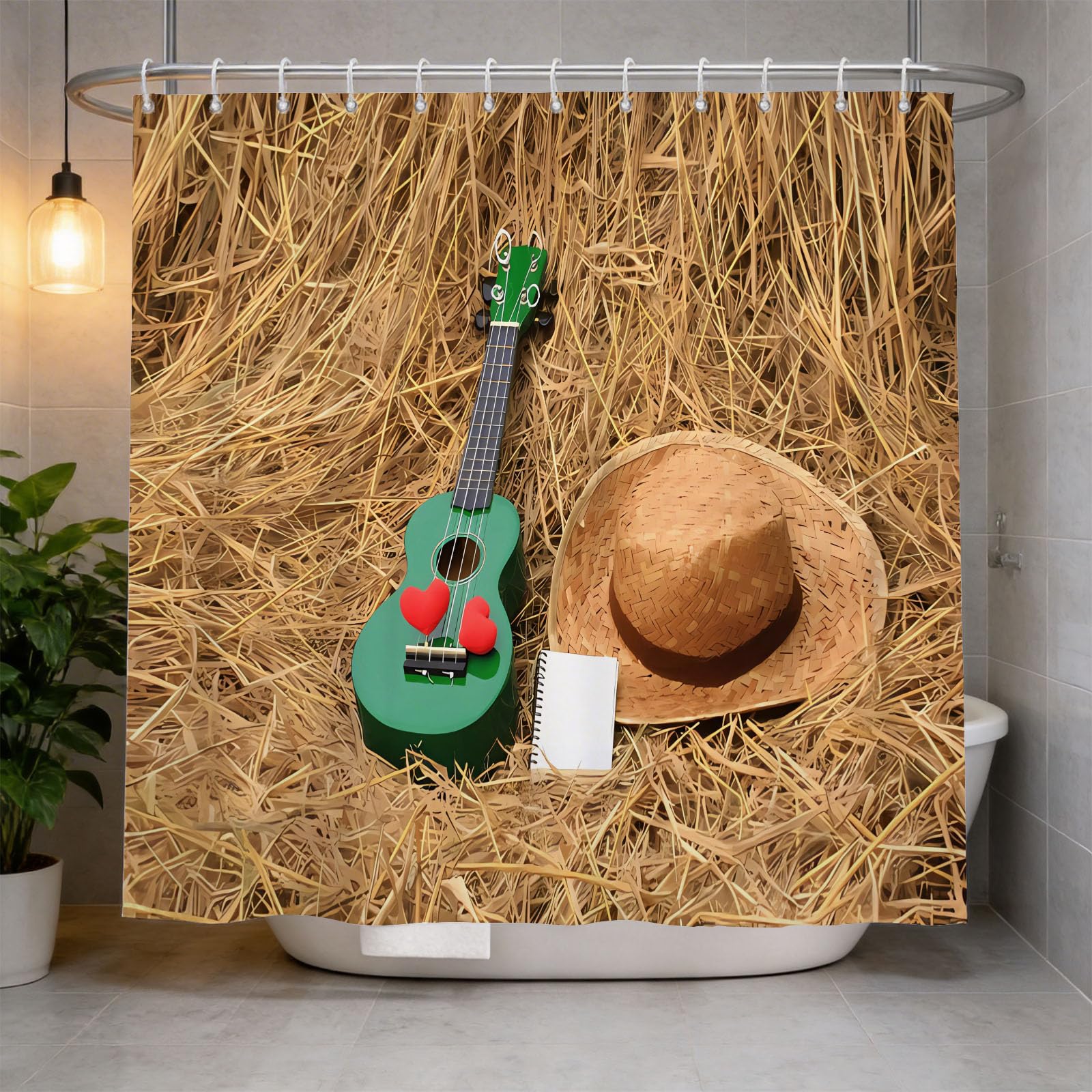 Hongduo 3D Violin Shower Curtain for Stalls Bathtubs Chic Bathroom Decor Shower Curtain Set Polyester Fabric Waterproof 200x200cm/79X79 Inch with Hooks