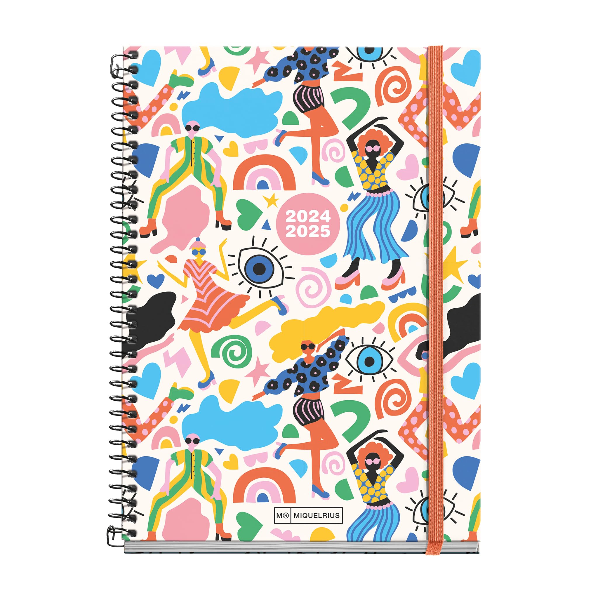 Miquelrius - Agenda Escolar 2024-2025, Septiembre 24 a Junio 25, 155 x 215 mm, Agenda Día Página, Cubierta Cartón Forrado, Agenda 2024 2025, Espiral Metálico Negro, Español e Inglés, Party