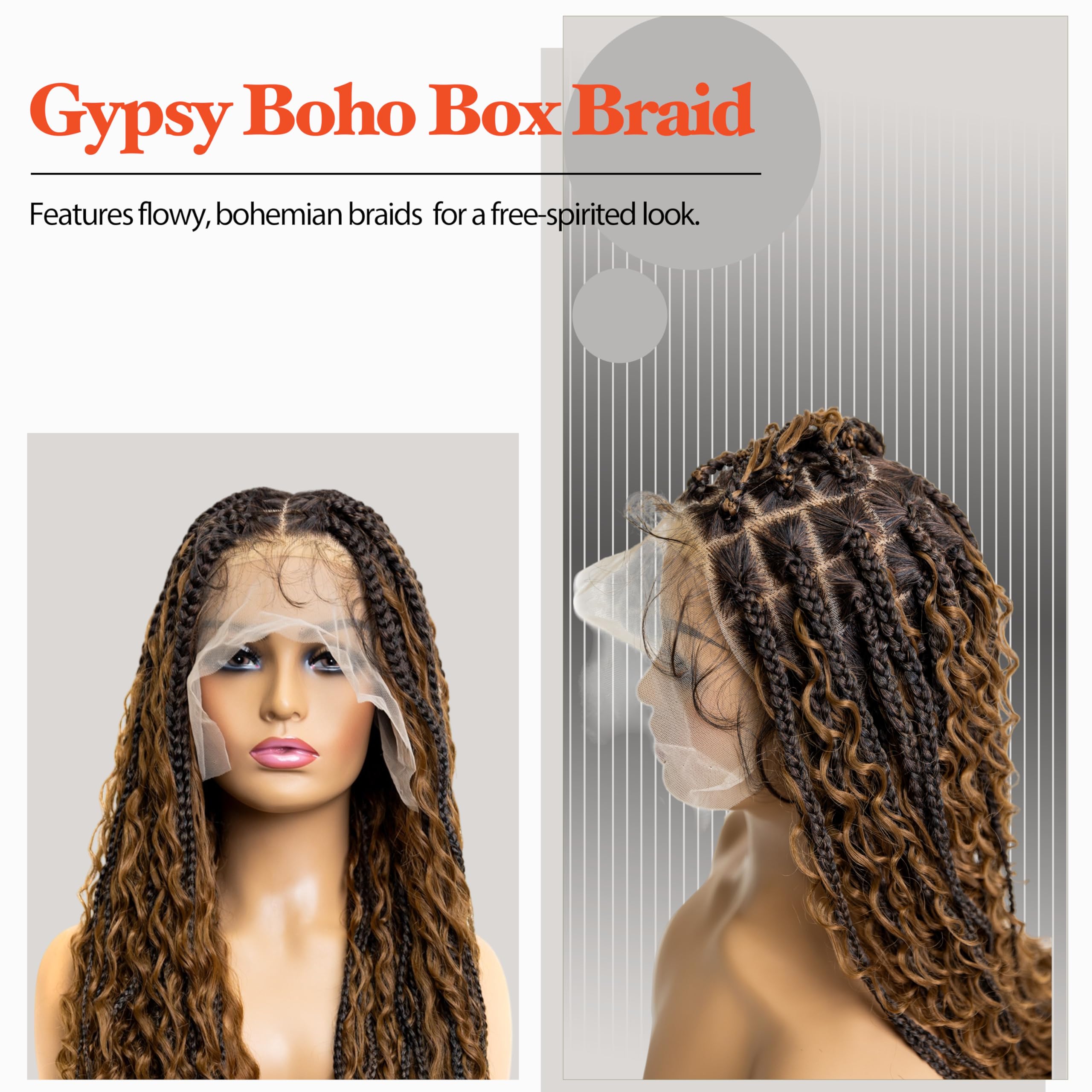 Full Lace Micro Boho Box Braid Wig Knotless Glueless 32 Inch Synthetic Box Braided Wigs - Knotless Box Braids & Boho Box Braided  main image 2