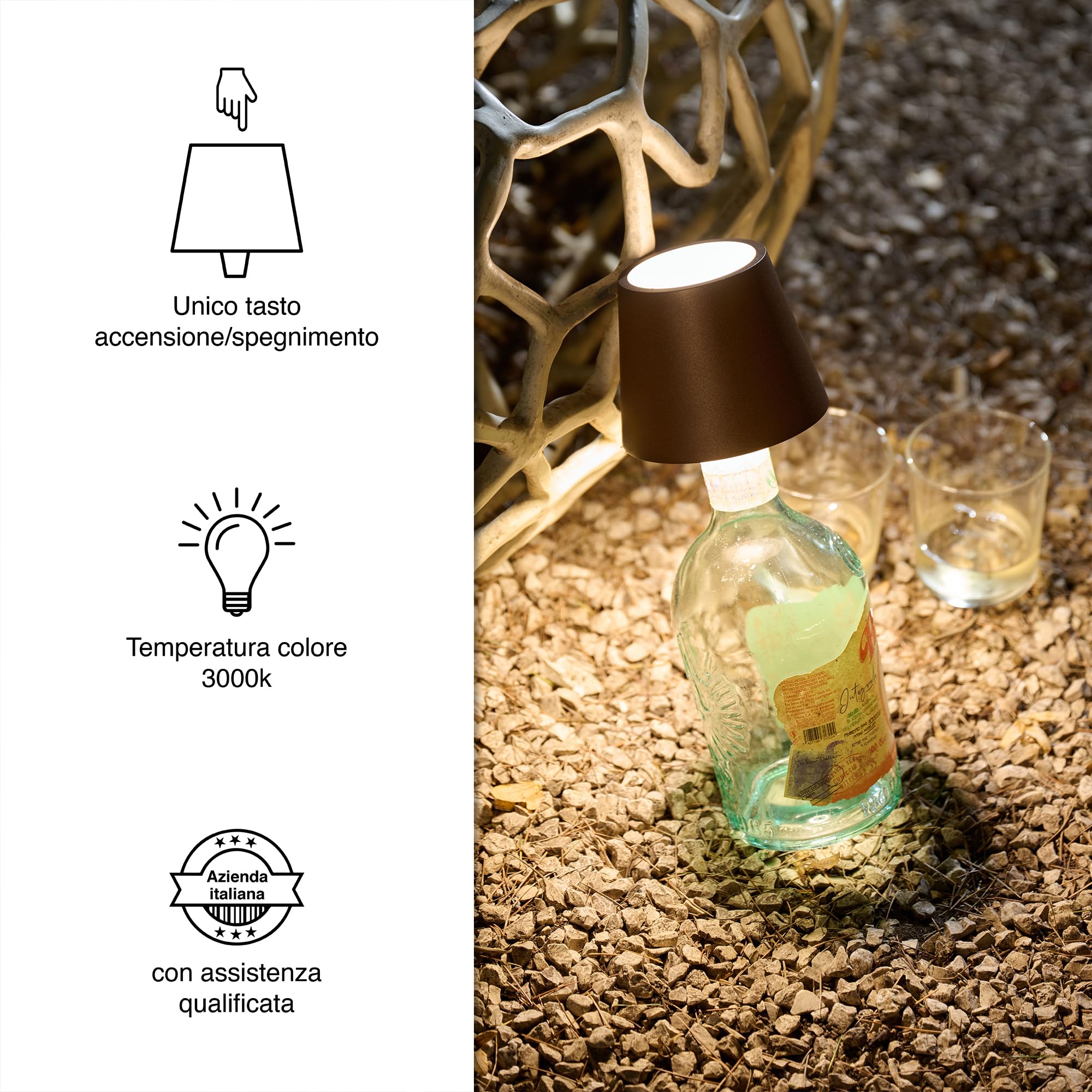 LA VILLE LUMIÈRE MarieB Lampada LED Wireless, Ricaricabile e Dimmerabile, Abat-Jour per Interno/Esterno, 48h Autonomia, 3 Temperature di Luce, Alluminio, Single, LVL(Metal Black)