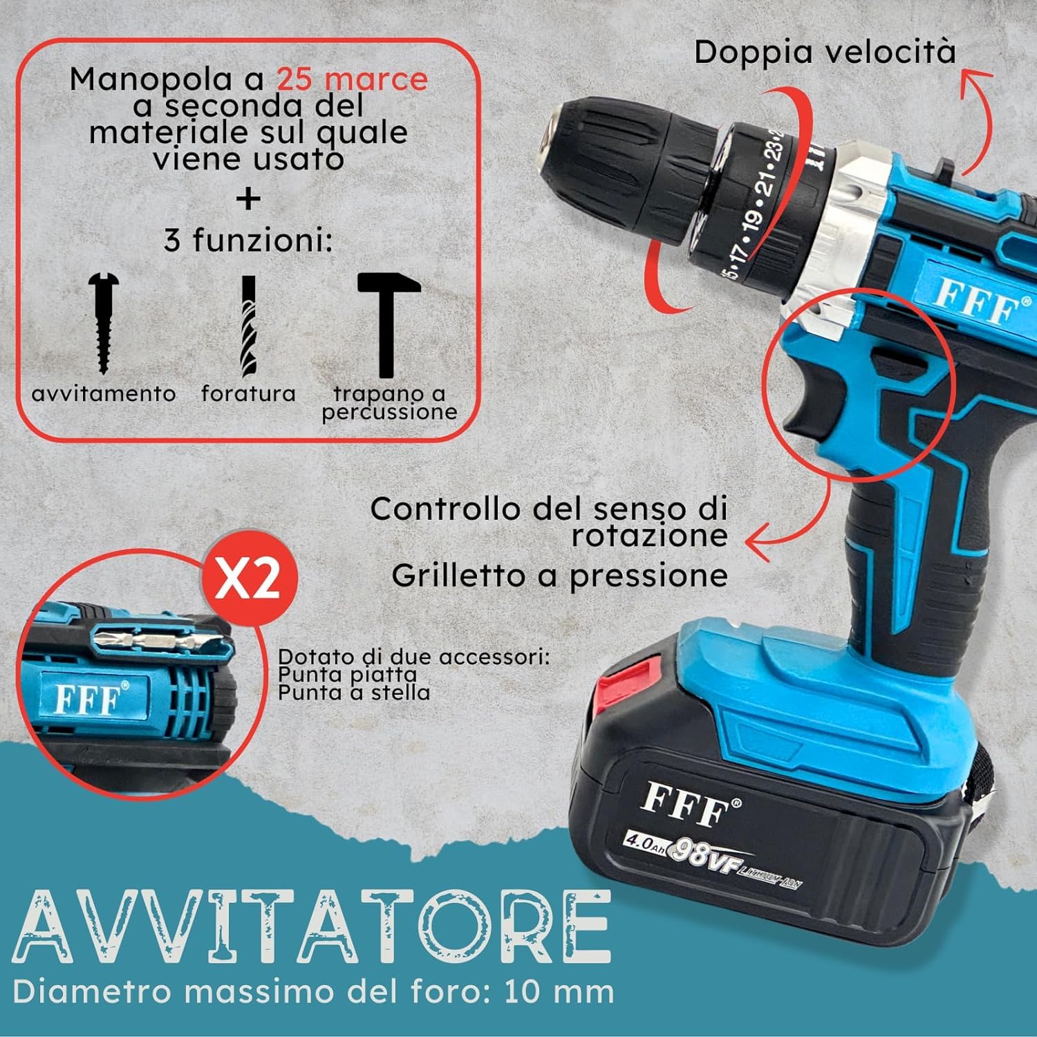 Kit Completo Professionale Fai da Te 3 in 1 con Trapano Avvitatore a Batteria, Smerigliatrice Angolare a Batteria, Trapano ad Impulsi Svita Bulloni 68v
