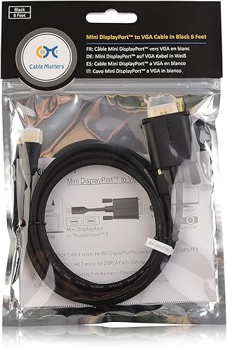 Miniatura 6 de Cable Matters Cable Mini DisplayPort a VGA (cable Mini DP a VGA) en negro de 6 pies - Compatible con Thunderbolt y Thunderbolt 2
