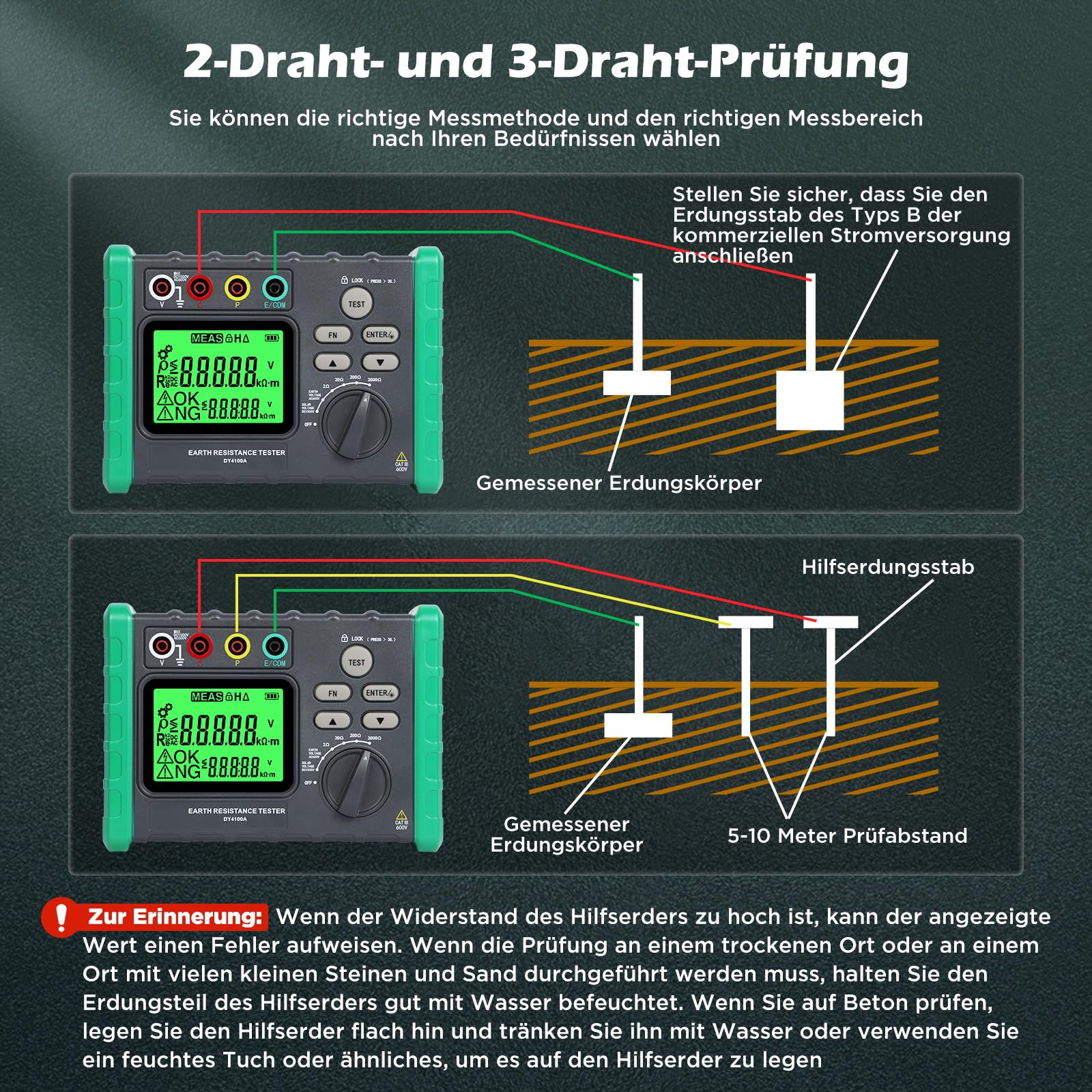 DY4100A Erdungsmessgerät Erdungswiderstandsprüfer, Digitaler Erdungswiderstand 0~2000Ω Ohm Real Megohmmeter, Automatische Messung 0~600V Erdungswiderstandsmessgerät 1500V Solarspannungsmessung