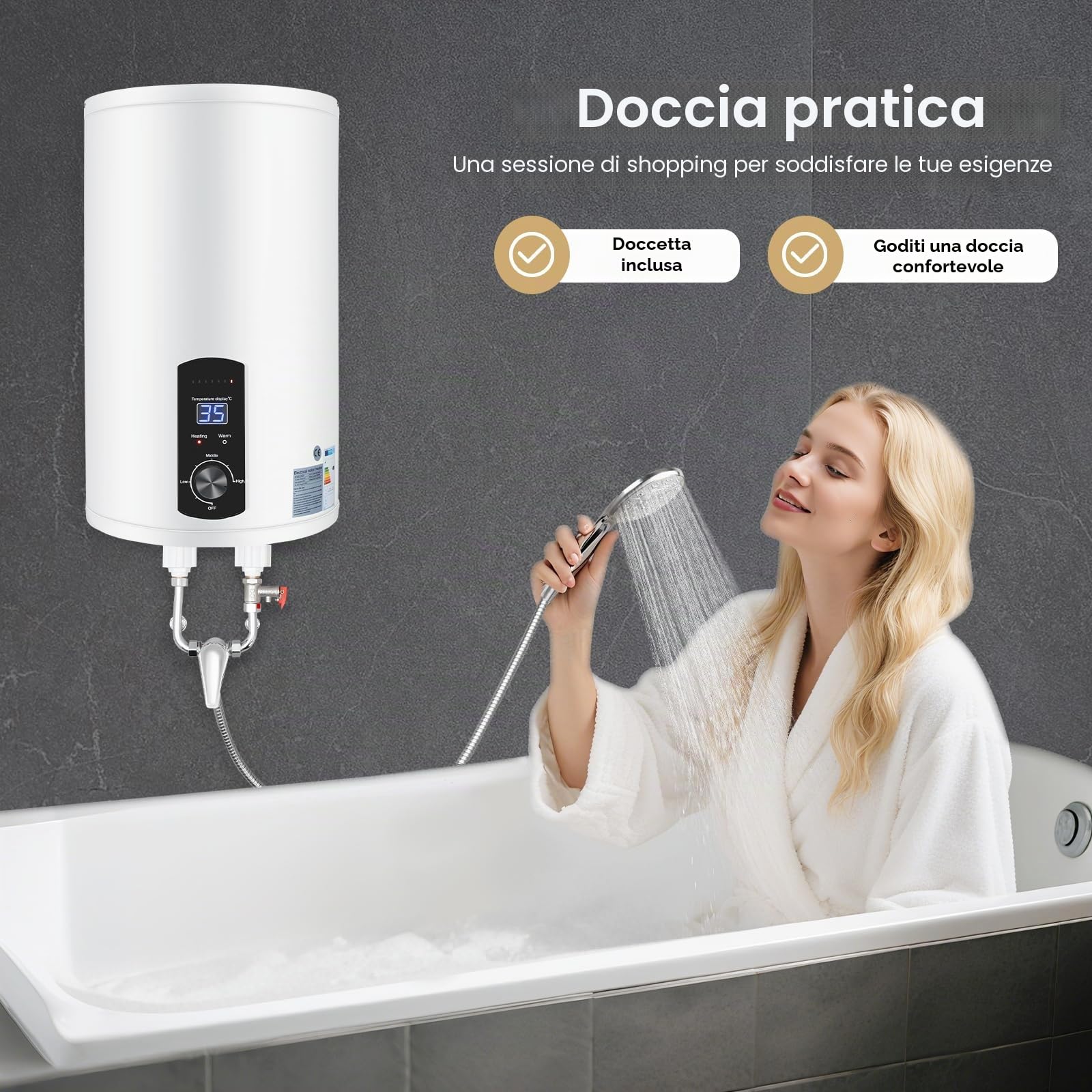 Contenitore elettrico per acqua calda, 50 L/100 L/120 l, 2000 W, caldaia elettrica, intelligente, funzionamento digitale, per bagno, lavello della cucina (bianco, 50 l)