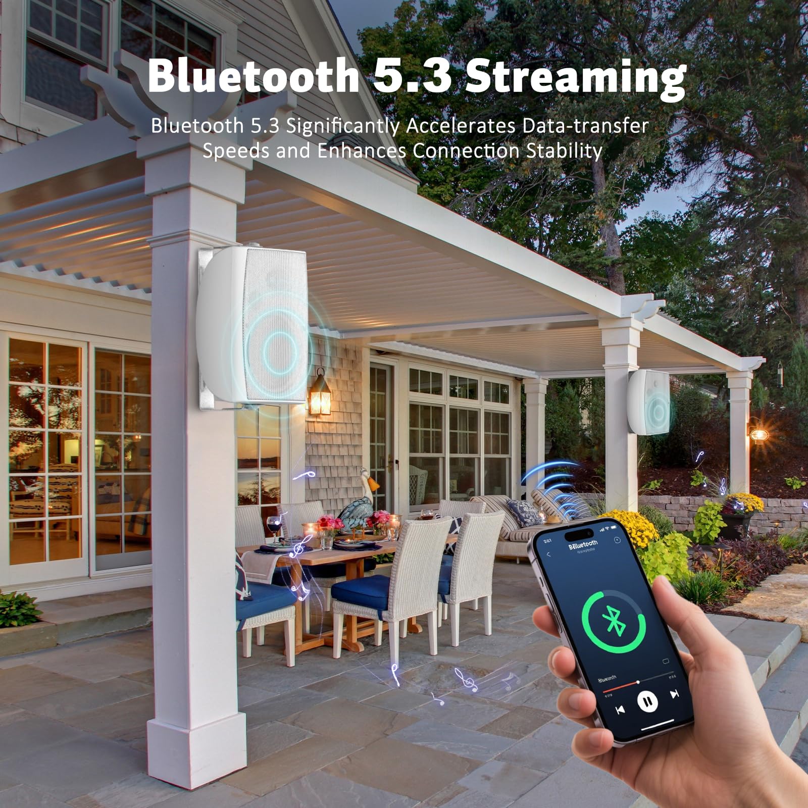STUDIOFINIX TWS Haut-parleurs Bluetooth d'extérieur de 20,3 cm, 600 W, jumelage stéréo TWS, système de haut-parleurs étanches à montage mural pour patio, maison, bord de piscine, terrasse