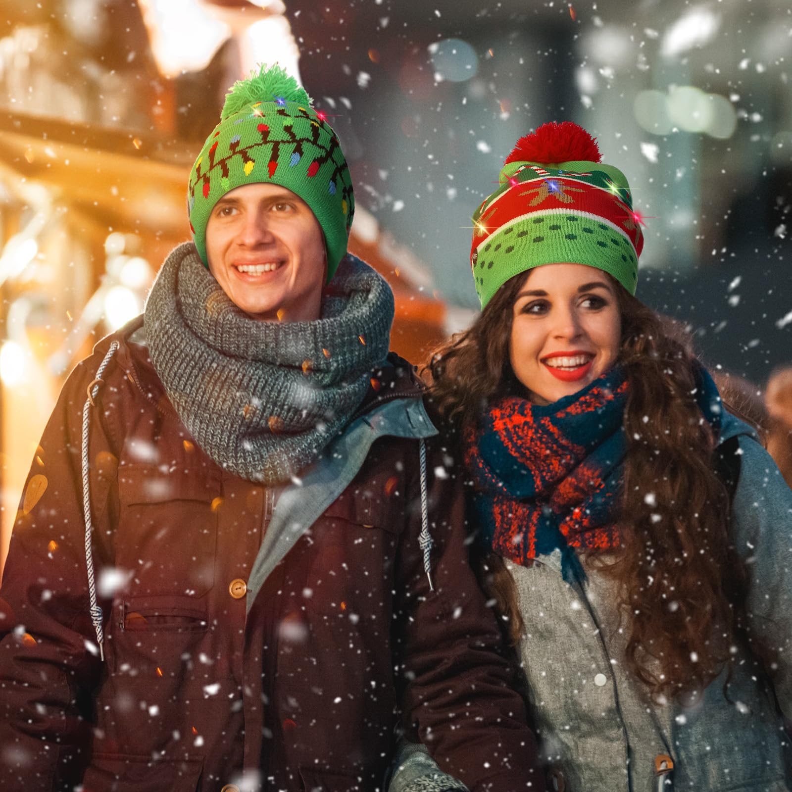 Xtinmee 9 gorros de Navidad con luz LED, gorro de punto de Navidad, sombrero de invierno para fiesta de Navidad, adultos y niños