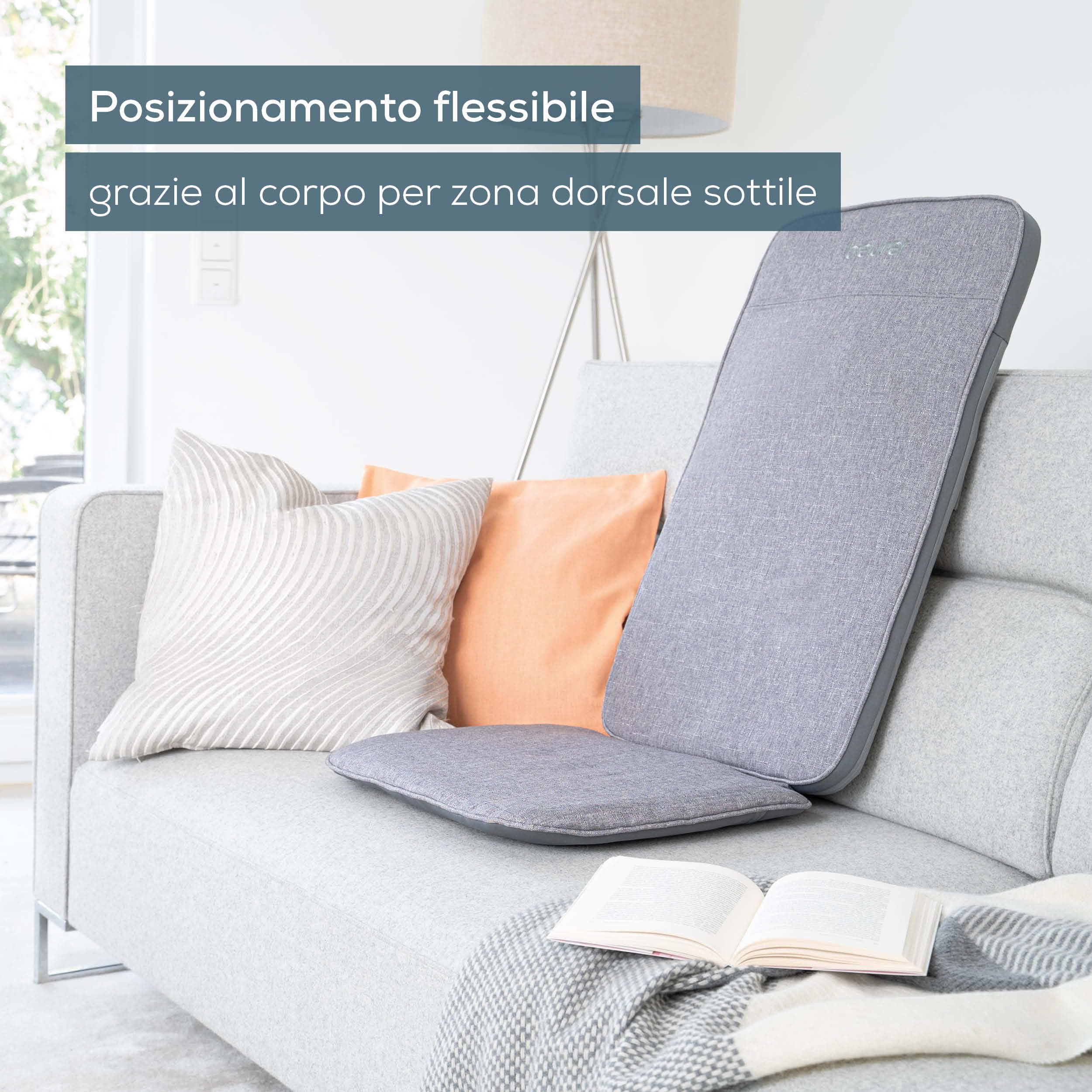 Beurer MG 202 - Cuscino massaggiante shiatsu per la casa e l'ufficio, 2 livelli di intensità, corpo posteriore sottile, adatto per poltrone, divani e sedie da ufficio, design moderno, grigio chiaro