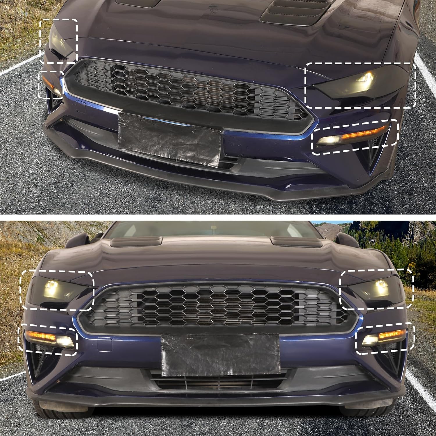 CheroCar Smoked Black Front Headlight & Fog Light Trim Cover ABS Exterior Decoration Accessories Compatible with Ford Mustang 2018-2026