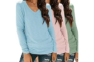 3 Pack Womens Long Sleeve Shirts V Neck Tops Loose Fit