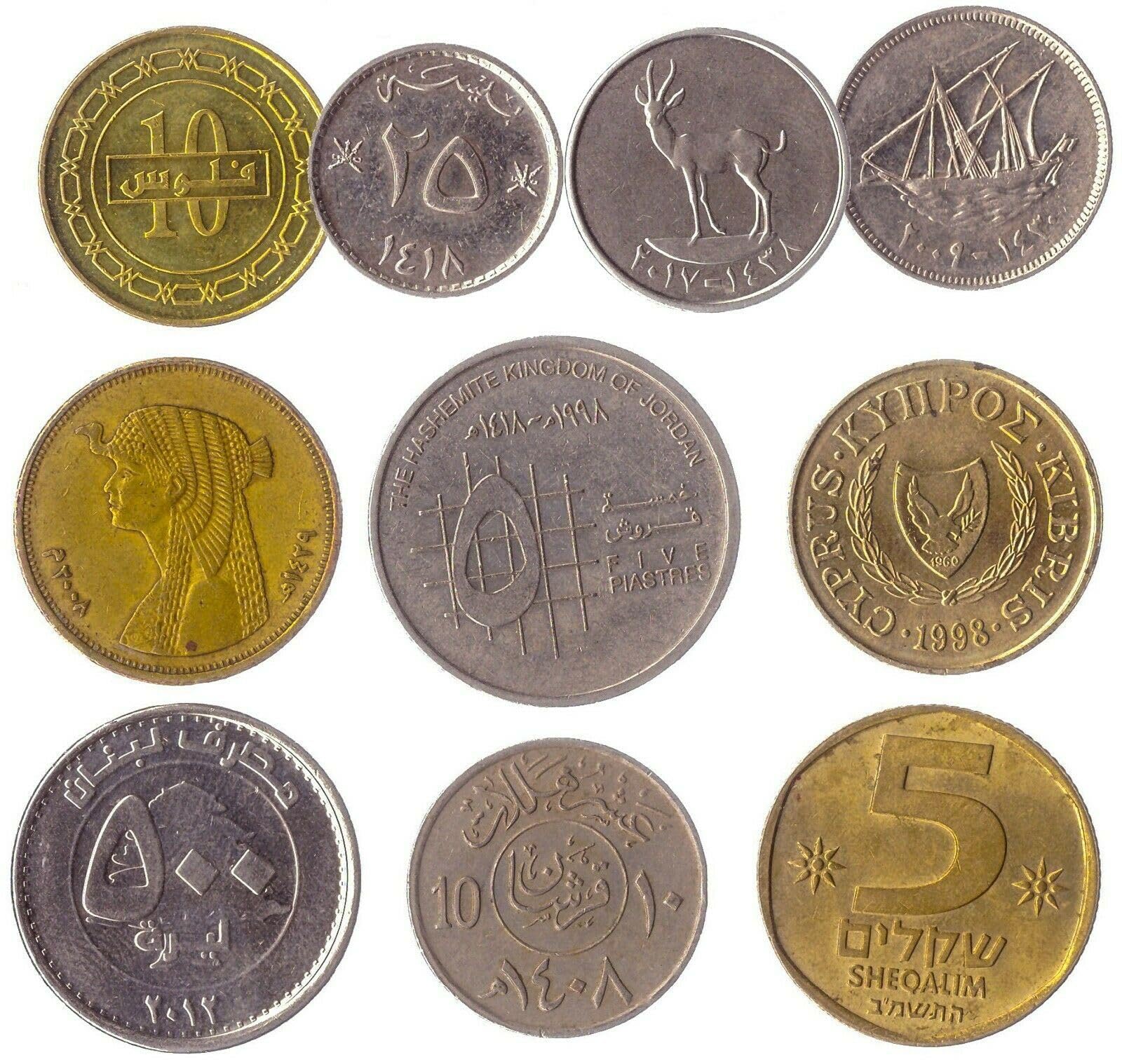 Middle East Coin Collection - 10 Unique Coins - Mixed Middle Eastern Denominations and Designs