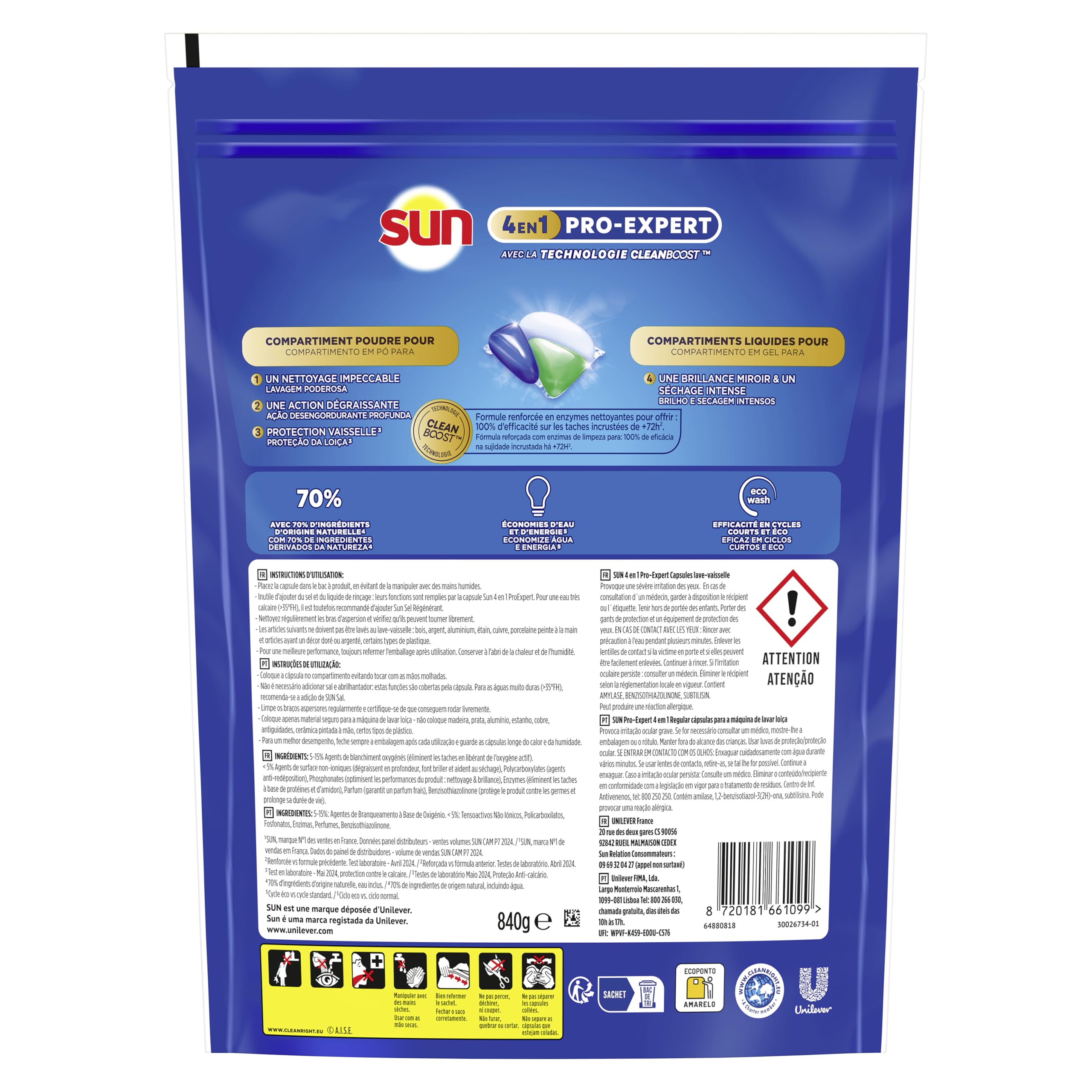 Image secondaire de Sun - Pro Expert - Pastilles Lave Vaisselle - Action 4 en 1 - Regular - Elimine 100% des taches brûlées de +72h - dégraissent en