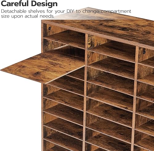 Miniatura 5 de HOOBRO Organizador de literatura, 27 compartimentos, organizador de correo de madera, clasificador de literatura de encimera con estantes ajustables