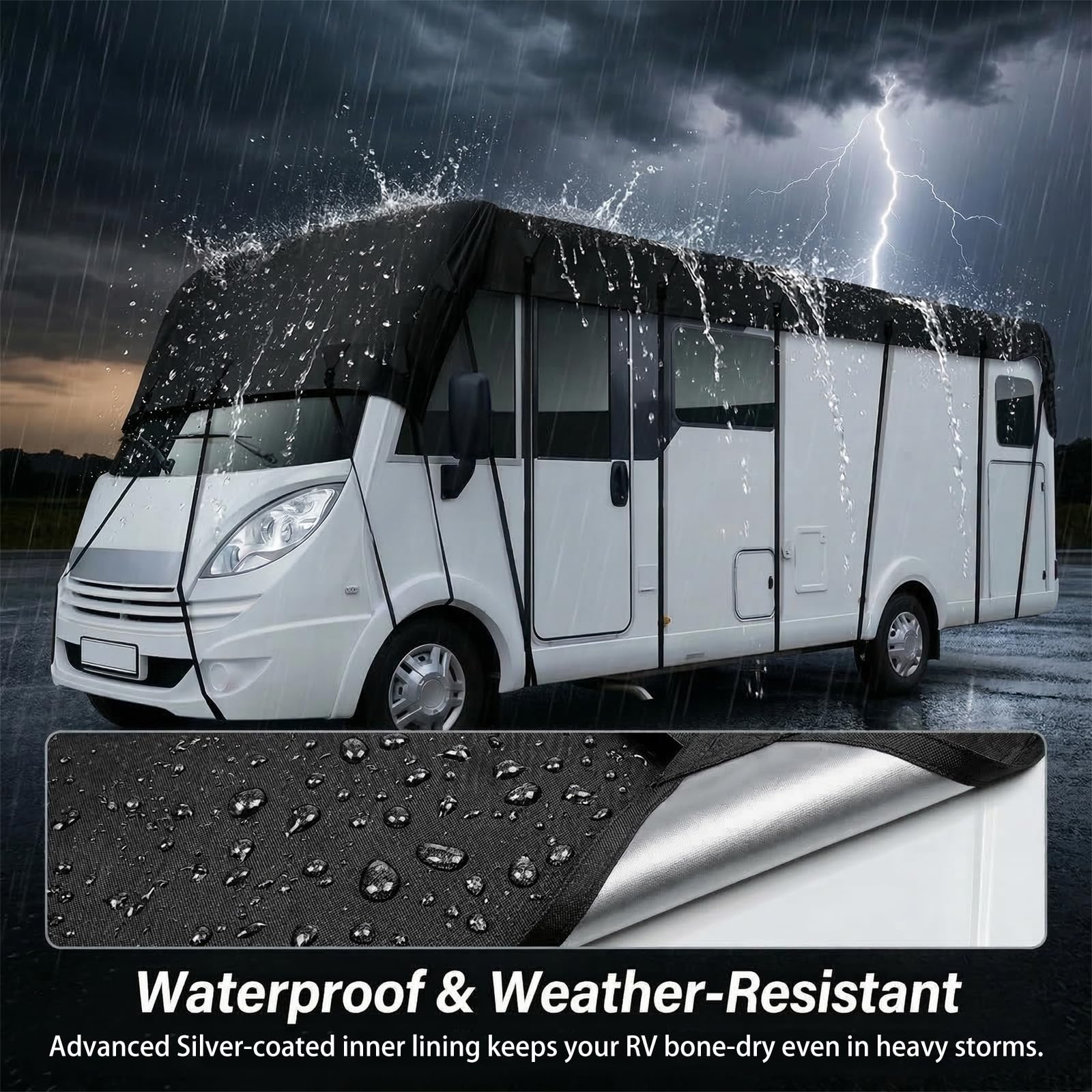 Telo Copertura Tetto Camper 420D Oxford, Telo Copricamper Impermeabile Anti-UV, Copertura Roulotte con Cinghie Antivento e Borsa,Grigio,24.6'Lx9.8' W(7.5x3m)