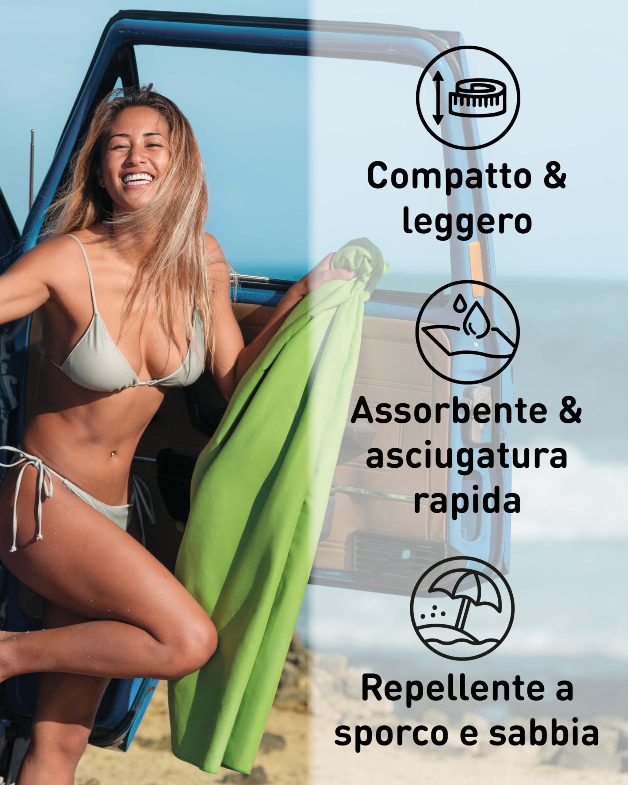 Fit-Flip Asciugamano microfibra - asciugamano palestra compatto e ultraleggero - asciugamani microfibra - il perfetto telo mare microfibra grande - ottimale per viaggio, sport e palestra