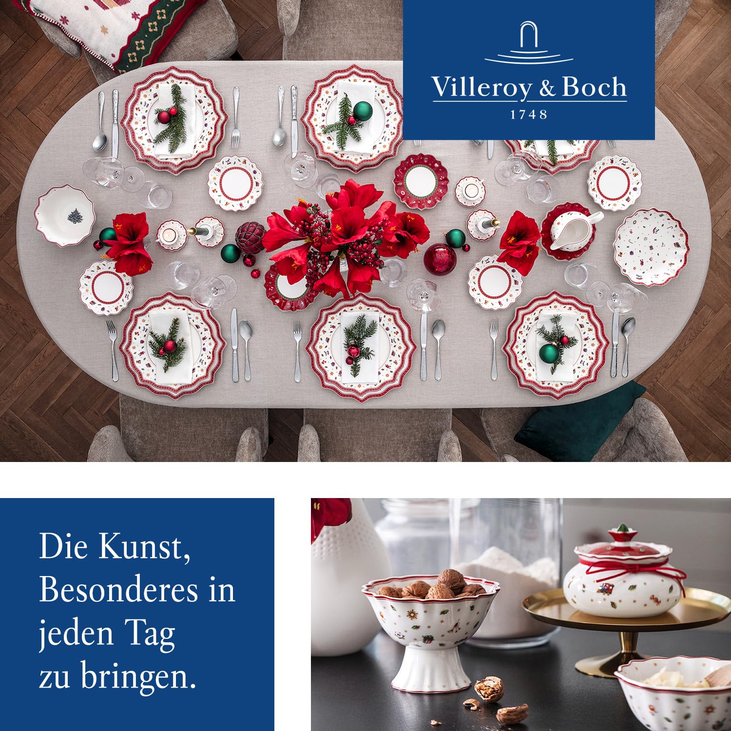 Villeroy & Boch - Toy's Delight Milchkännchen 500 ml Rot und Weiß, Mikrowellensicher, Weihnachtsgeschirr, Milchkanne, Kaffeezubehör, Krug Keramik, Weihnachten, Xmas, Premium Porzellan