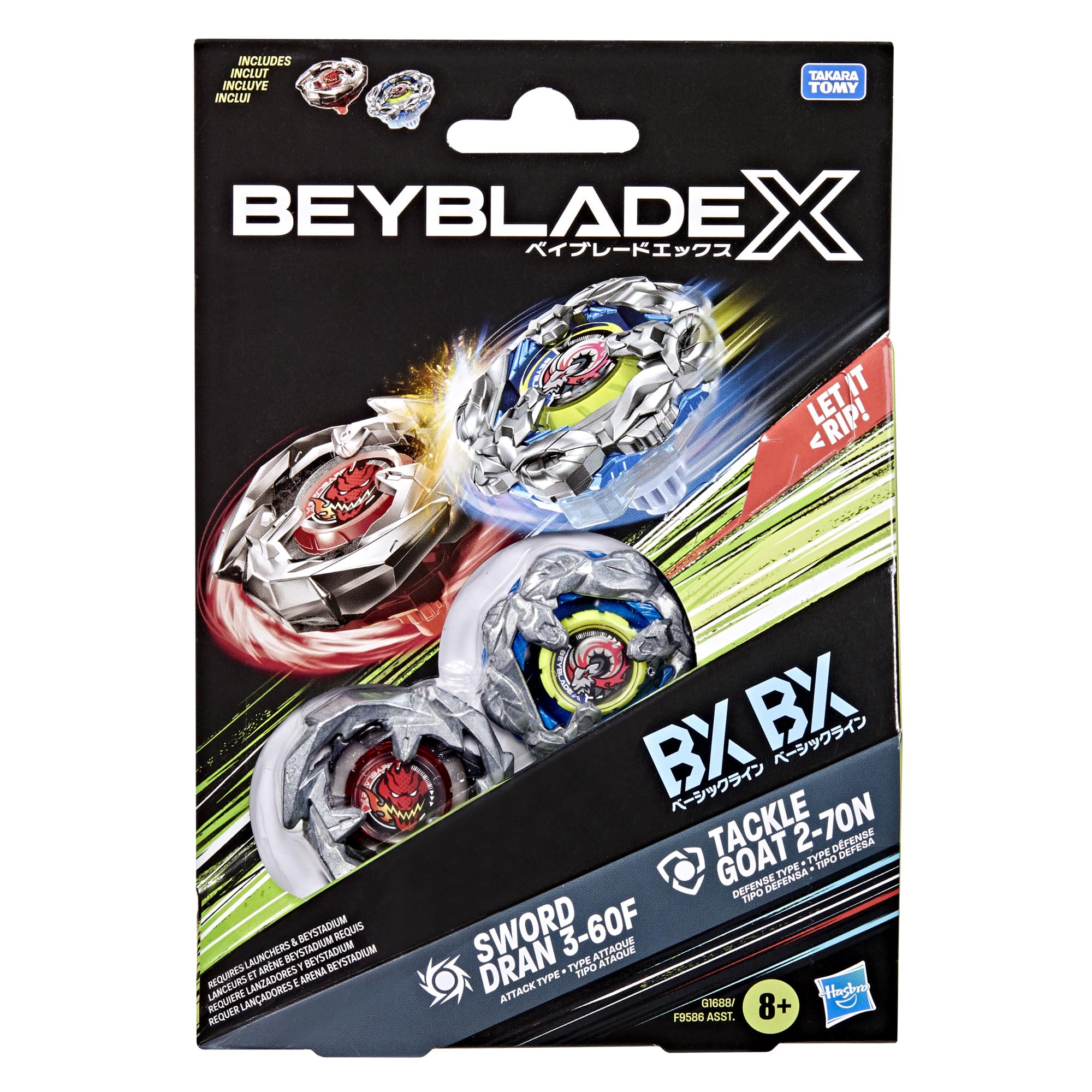 Dwupak bączków Beyblade X Tackle Goat 2-70N i Sword Dran 3-60F