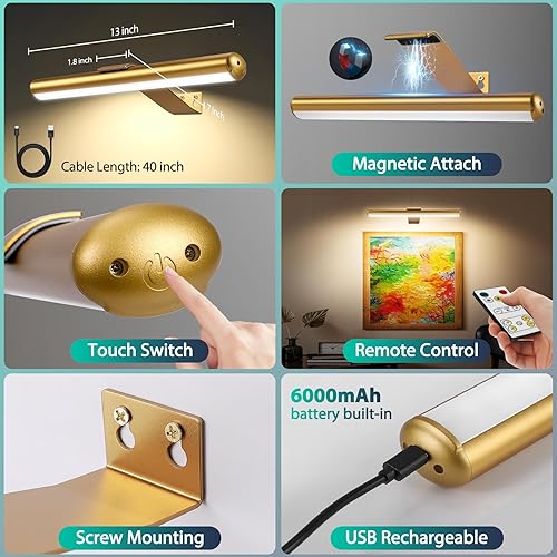 Miniatura 3 de Luz de imagen para arte con control remoto, luz de pintura inalámbrica de 6000 mAh, batería recargable, luz de imagen de pared con 3 iluminación,