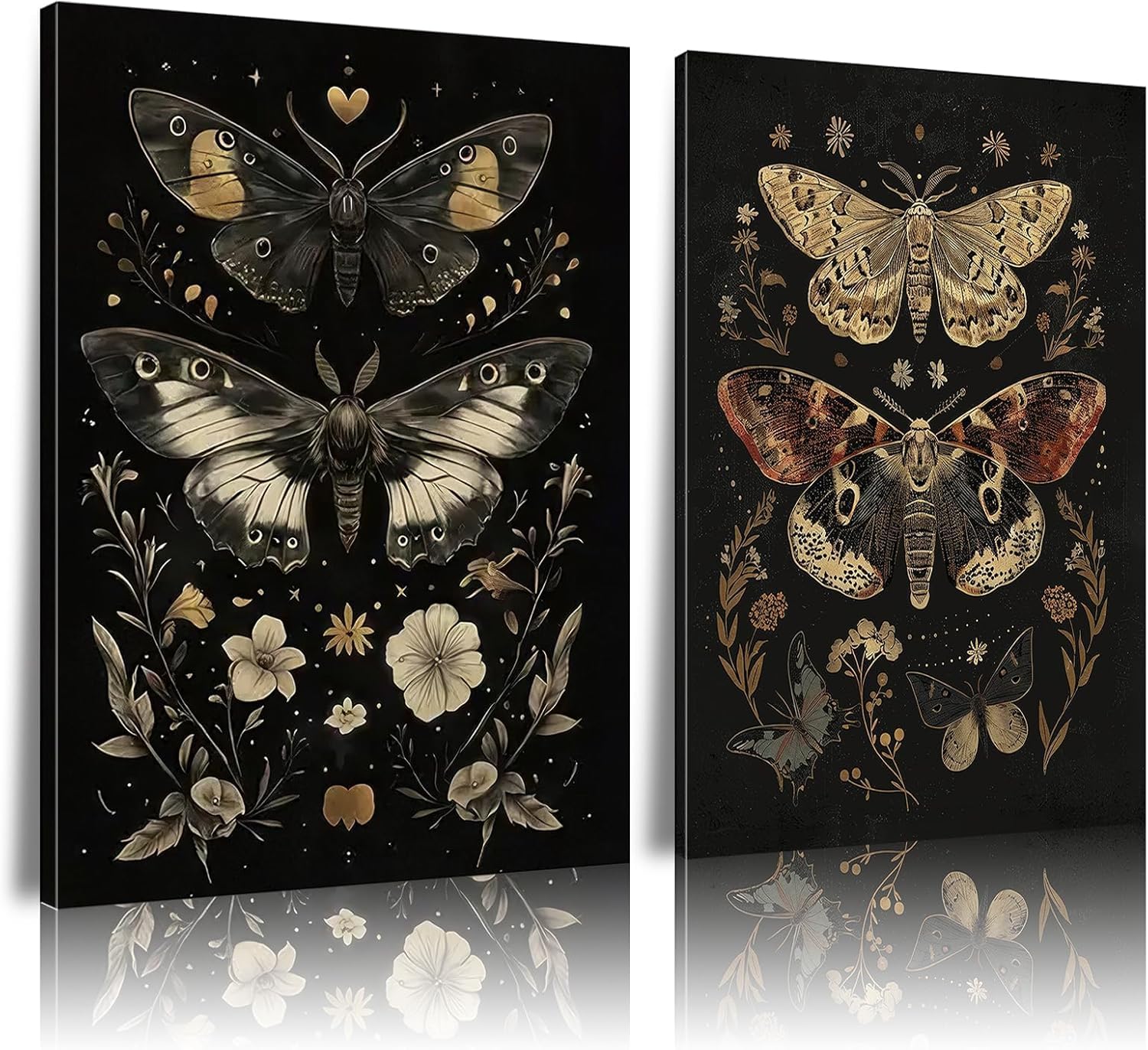 lianyibo Gothic Wall Art Moths and Butterflies 2-Pack Dark Style Decorative Picture Botanical Insect Poster Print Gallery Decor(60 x 80 x 3 / bezramowe)