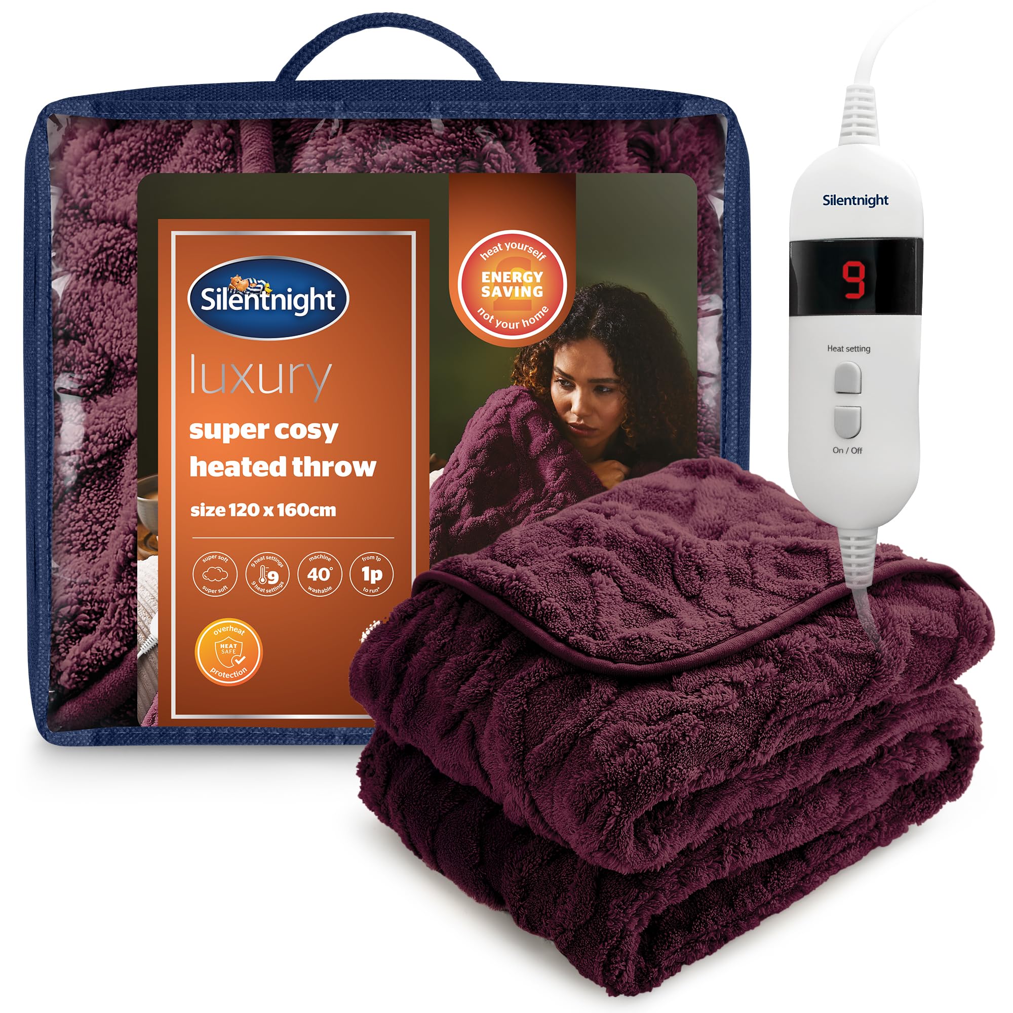 Silentnight Luxury Super Cosy Heated Throw - Snuggly Soft Knit Jacquard Fleece Electric Bl...