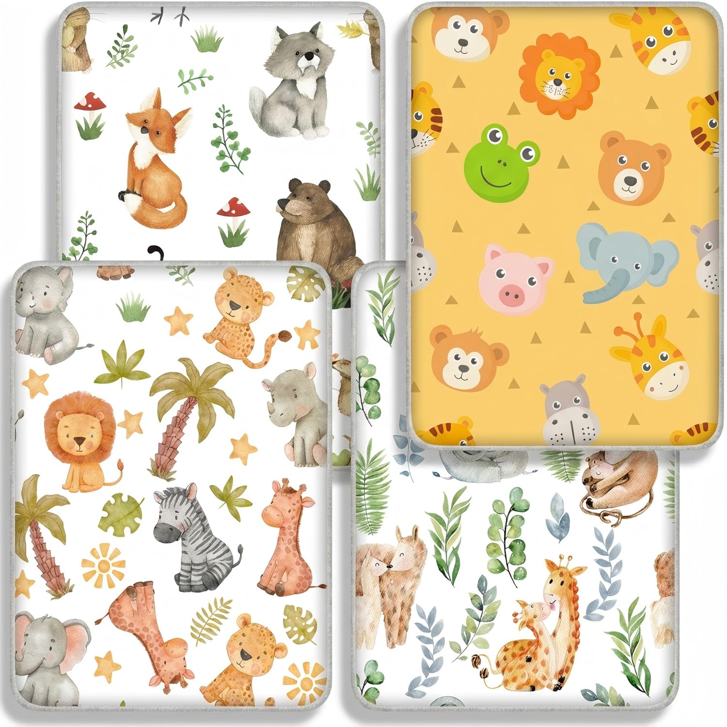 Next to Me Crib Sheets, Fitted Baby Crib Sheets Set of 4, Breathable Soft Microfiber Fitted Baby Bed Sheets (Animal, 83x50cm)