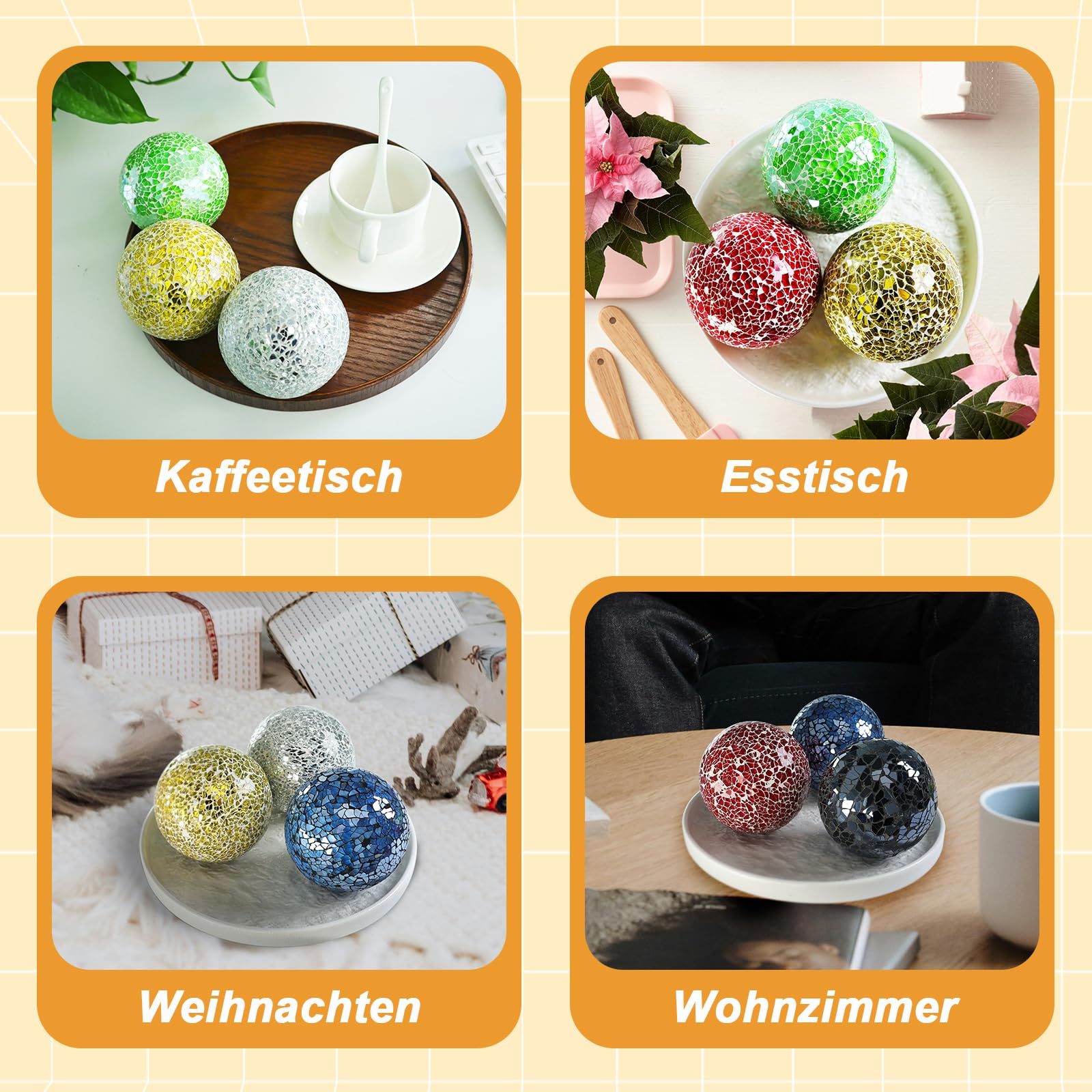 8,5cm Dekorative Glaskugeln für Schüssels Schwarz Mosaikkugeln Glas Knistern Solide Kugel Runde Sphäre Kaffeetisch Tafelaufsätze Vasen Füller Heim Weihnachten 3 Stück