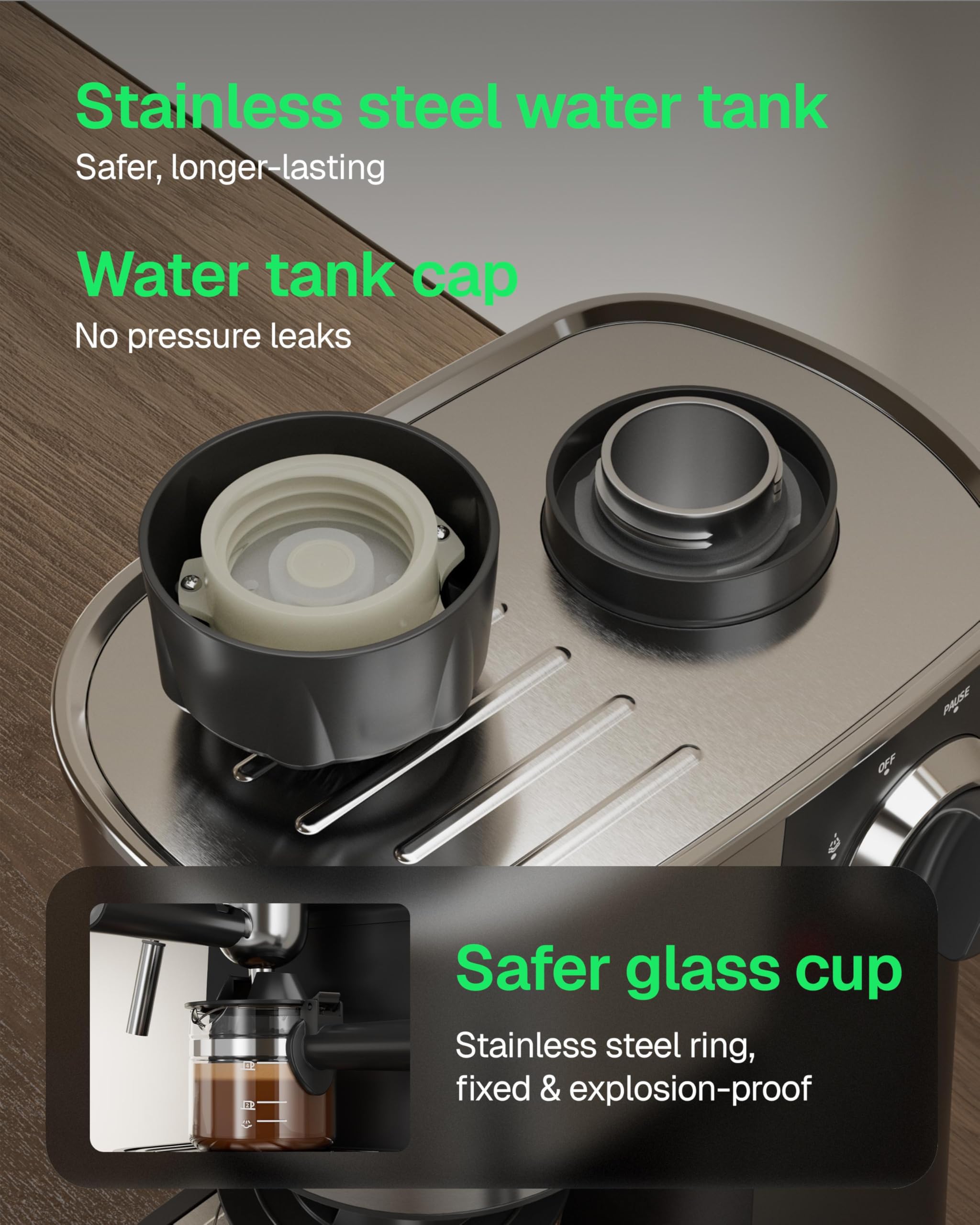 HBN Espresso Kaffeemaschine, 3,5 Bar, Espresso und Cappuccino Kaffeemaschine, 1-4 Tassen Edelstahl Kaffeemaschine mit Milchaufschäumer, Espressokocher mit Dampf