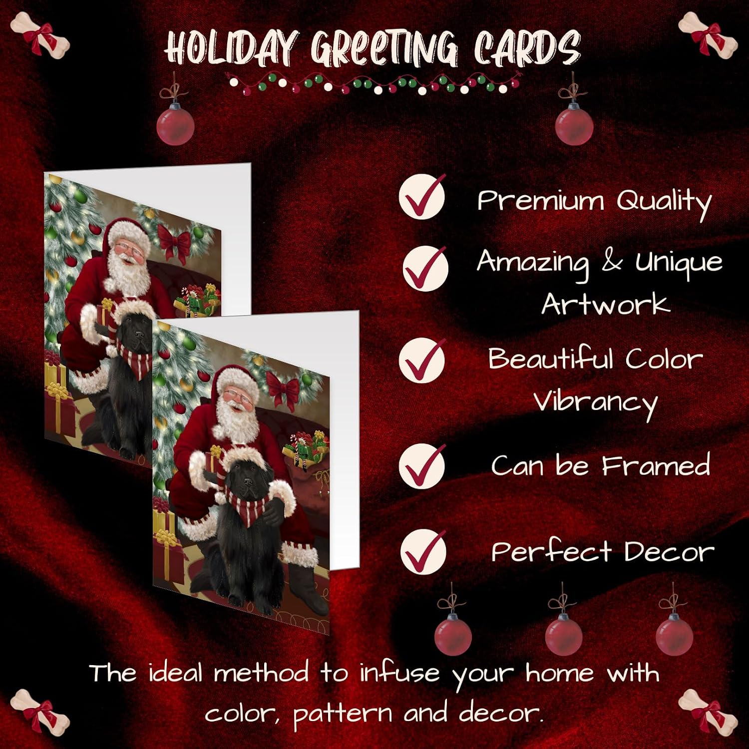 Santa's Christmas Surprise Newfoundland Dog Greeting Cards - Adorable Pets Invitation Cards with Envelopes - Pet Artwork Greeting Cards for All Occasions GCDC51099 (10 Greeting Cards)
