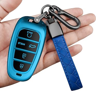 Key Fob Cover with Keychain Soft Full Protection Key Shell Key Case Compatible with Hyundai 2019 2020 2021 2022 Sonata Tucson Blue, 5 Buttons