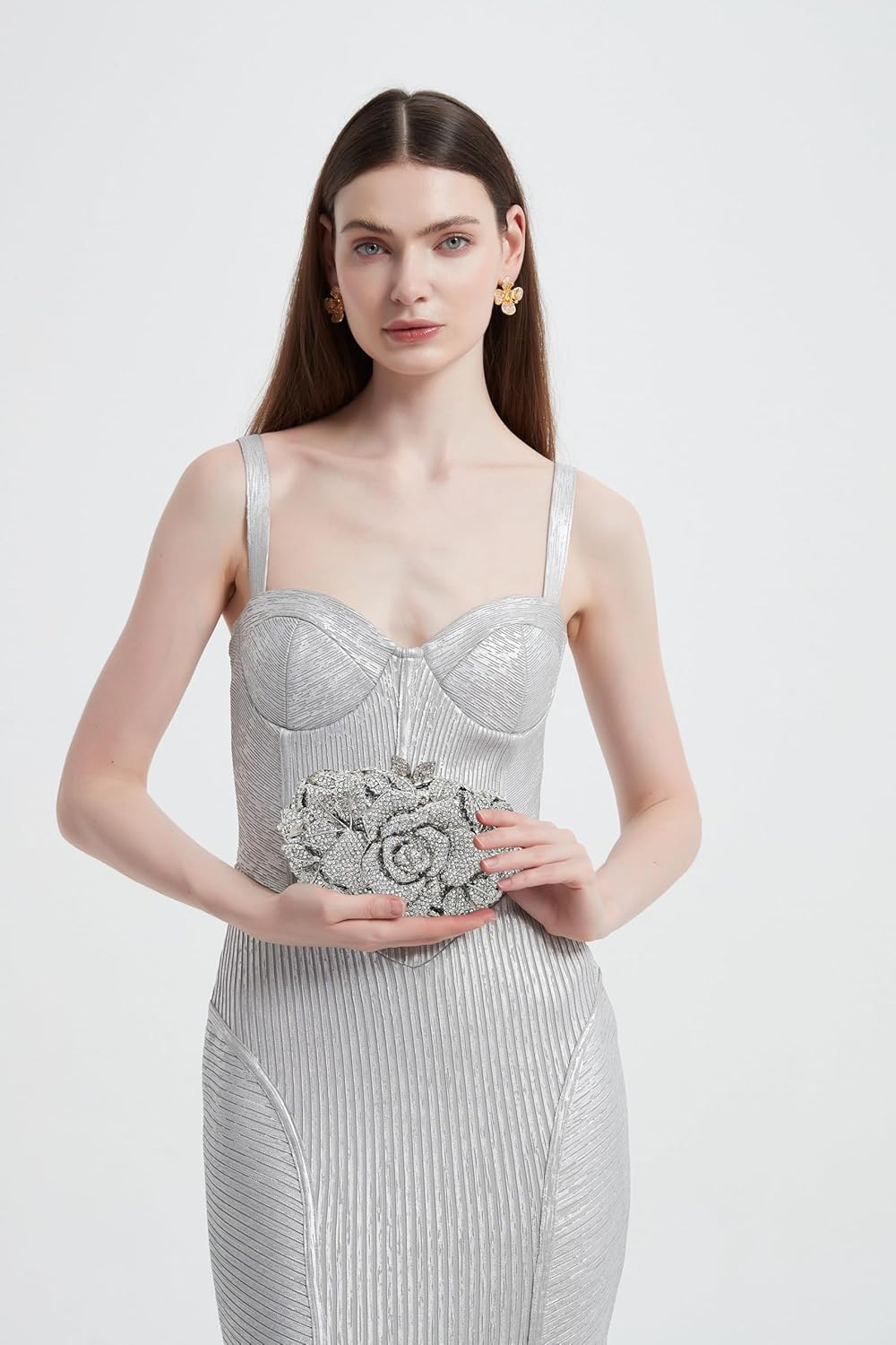 Rose Flower Crystal Purses Sparkly Rhinestone Evening Clutch for Women Wedding Party Cocktail Handbags - Image 2