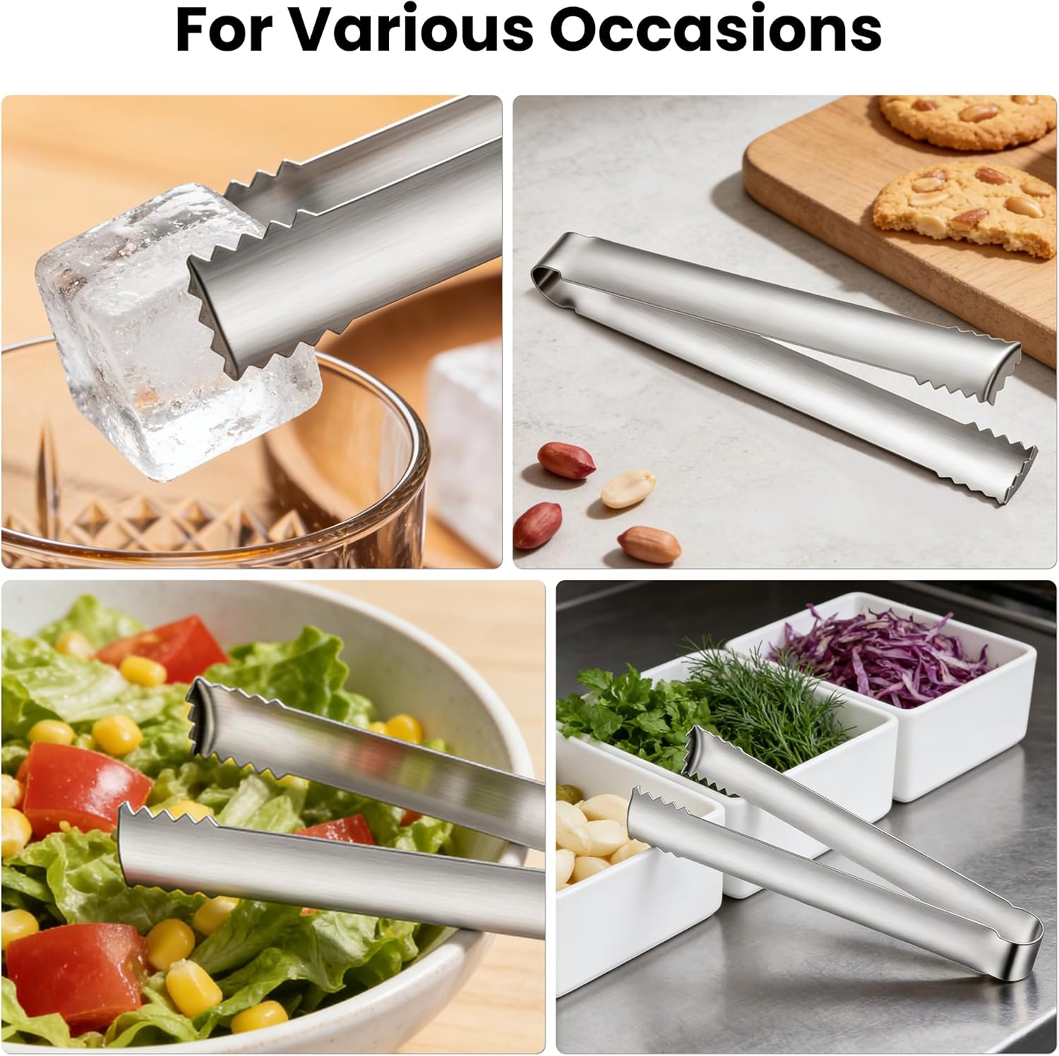 2PCS Ice Tongs with Teeth, Stainless Steel Cocktail Tongs, Ice Bucket Tongs