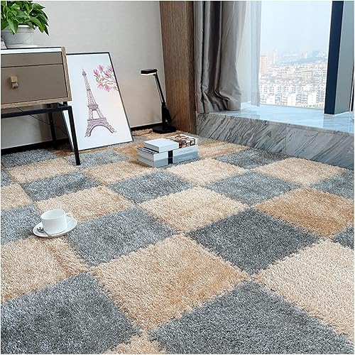 Miniatura 8 de 10 tapetes de juego de espuma entrelazados, tapetes de felpa suave con bordes, tapete de rompecabezas para gatear tapete de juego yoga, 12 x 12