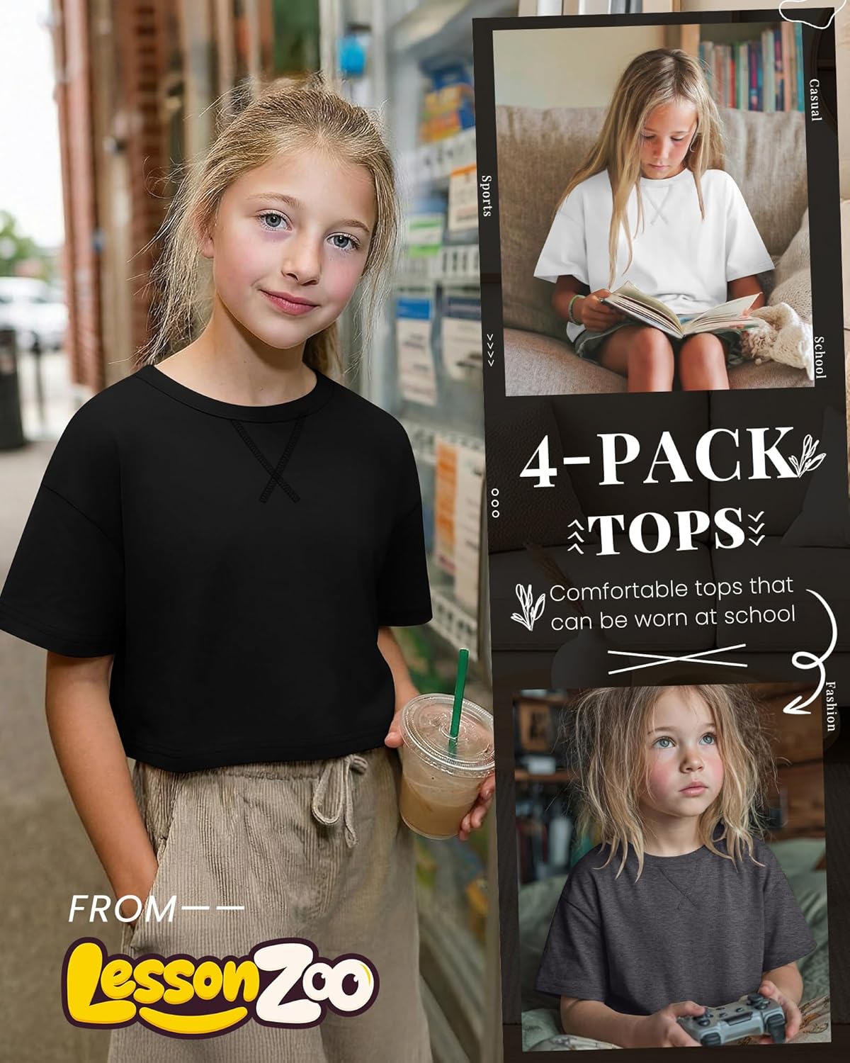 4 Pack Girls Crop Tops 5-14Y Short Sleeve T-Shirts Tween Crew Neck Teen Oversized Cute Cropped Summer Athletic Tee