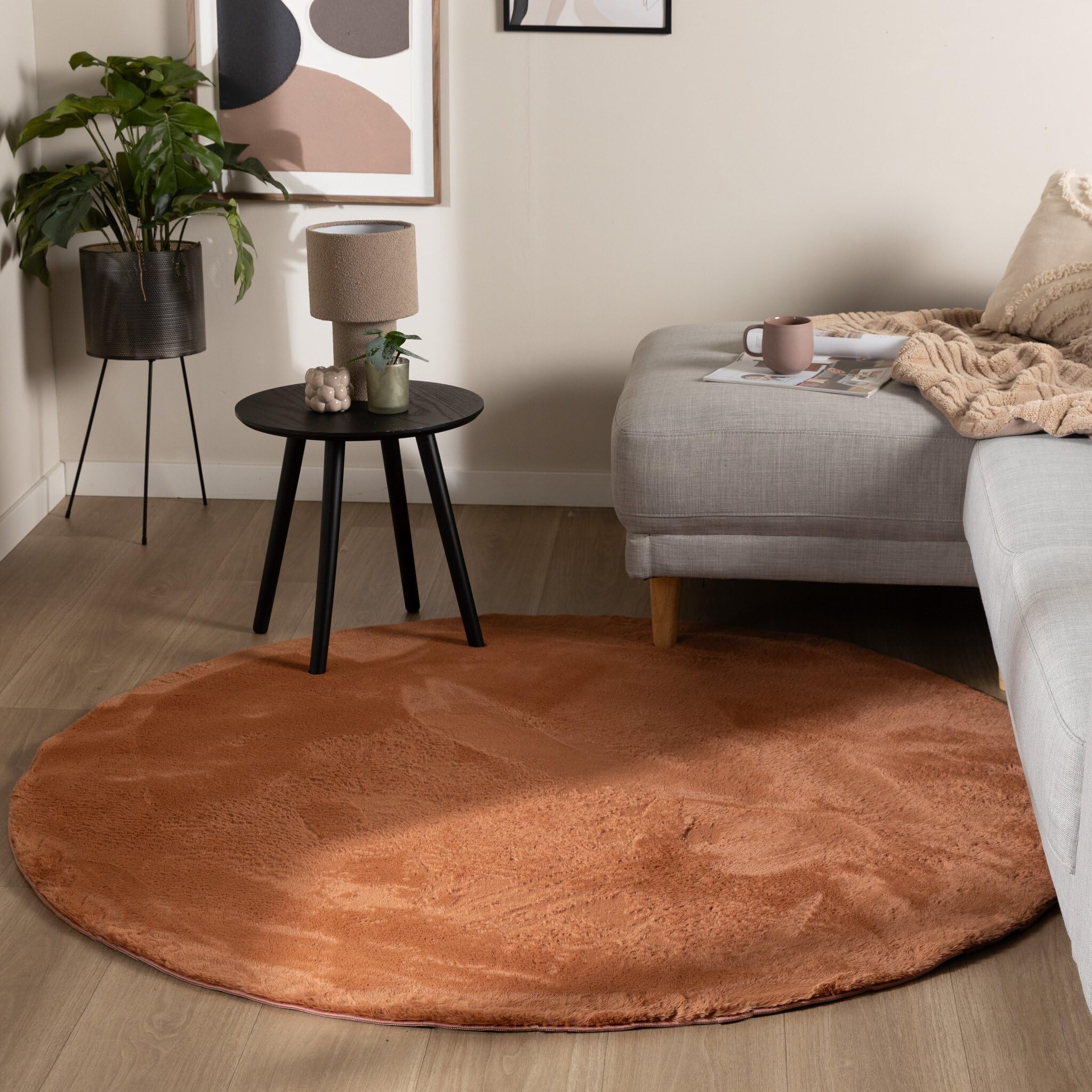Tapis de salon rond poil court terracotta FRAAI Ø 80 cm tapis petite taille moderne